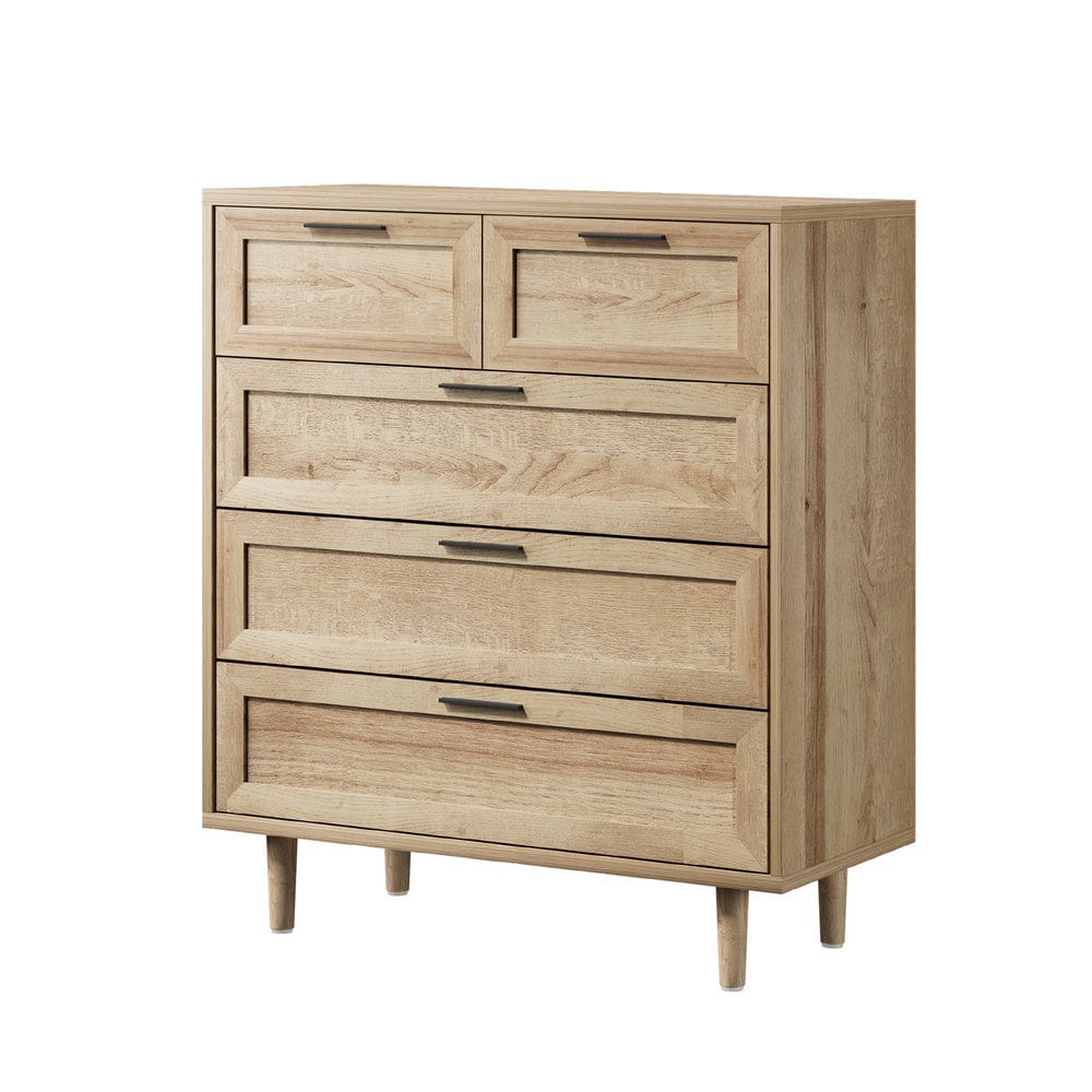 Oikiture Chest of Drawers LILLY 5 Chest of Drawers Dresser Tallboy Natural