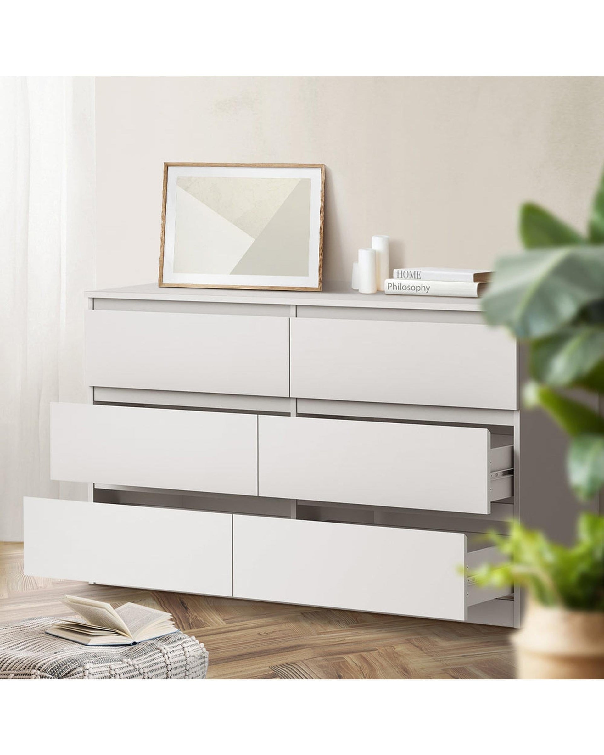 Oikiture Chest of Drawers LILLY 6 Chest of Drawers Lowboy Dresser Table Bedroom White