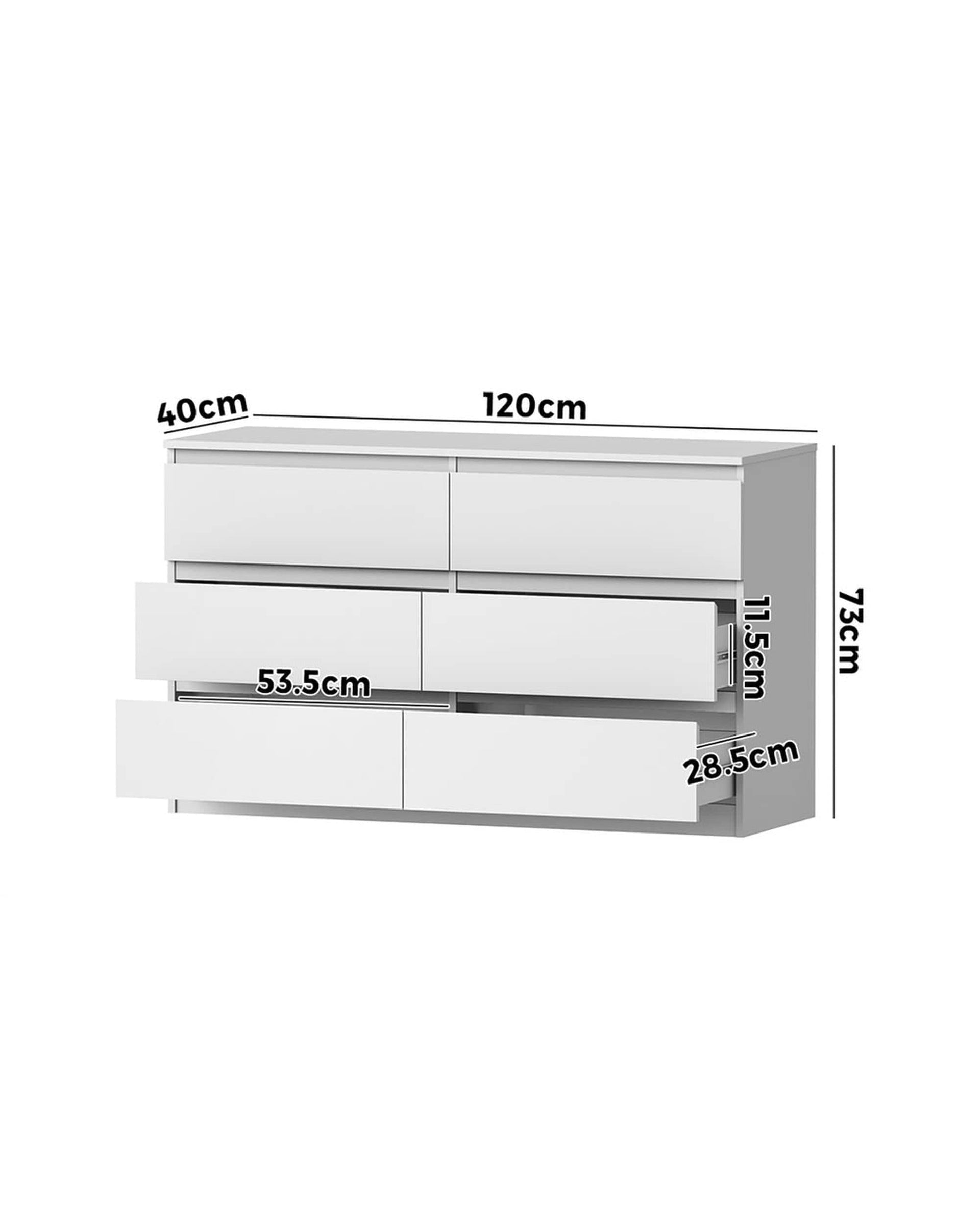 Oikiture Chest of Drawers LILLY 6 Chest of Drawers Lowboy Dresser Table Bedroom White