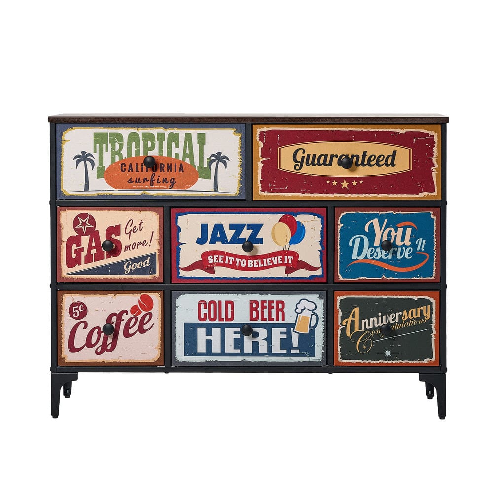 Oikiture Chest of Drawers LIM 8 Chest of Drawers Fabric Retro Vintage Multi-colour