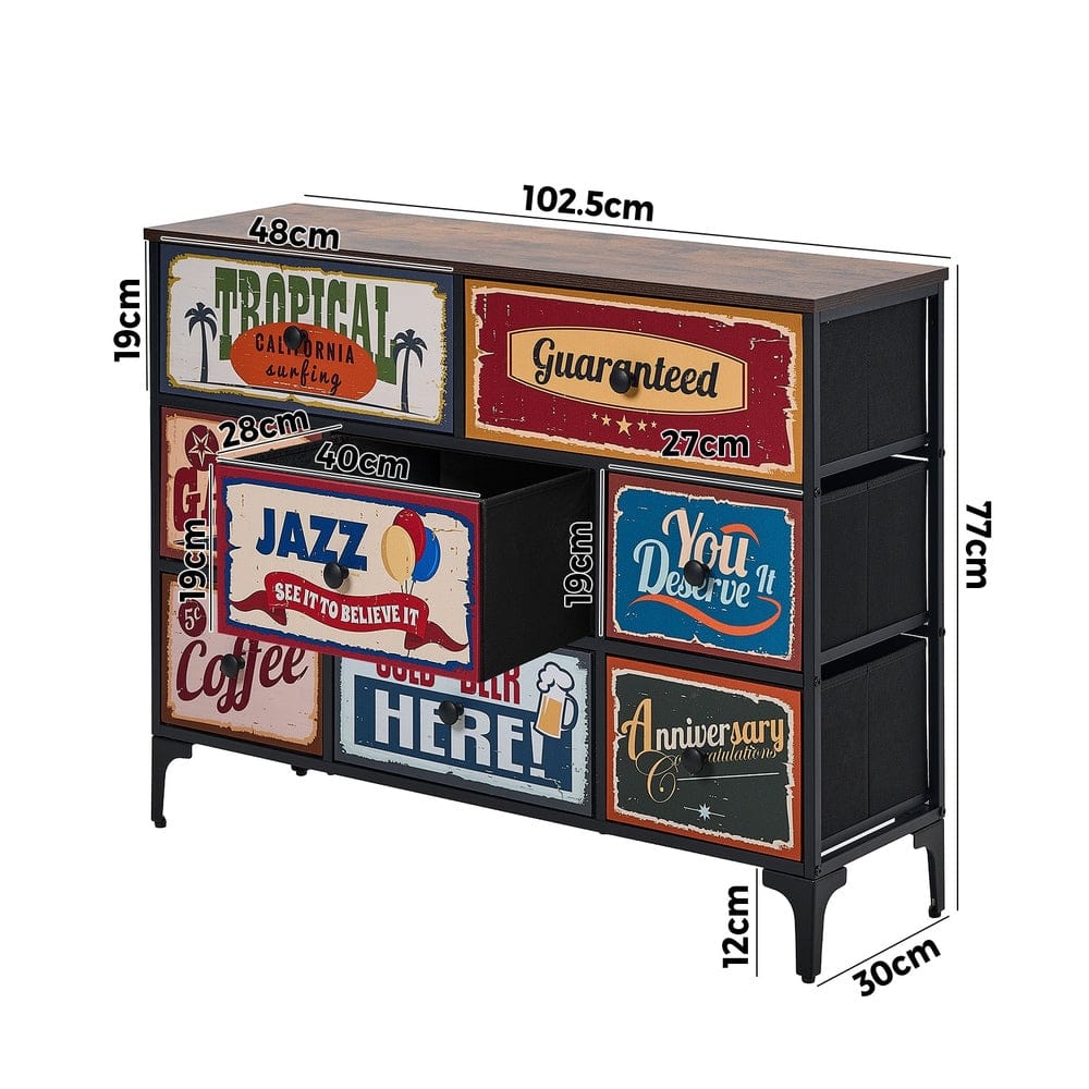 Oikiture Chest of Drawers LIM 8 Chest of Drawers Fabric Retro Vintage Multi-colour