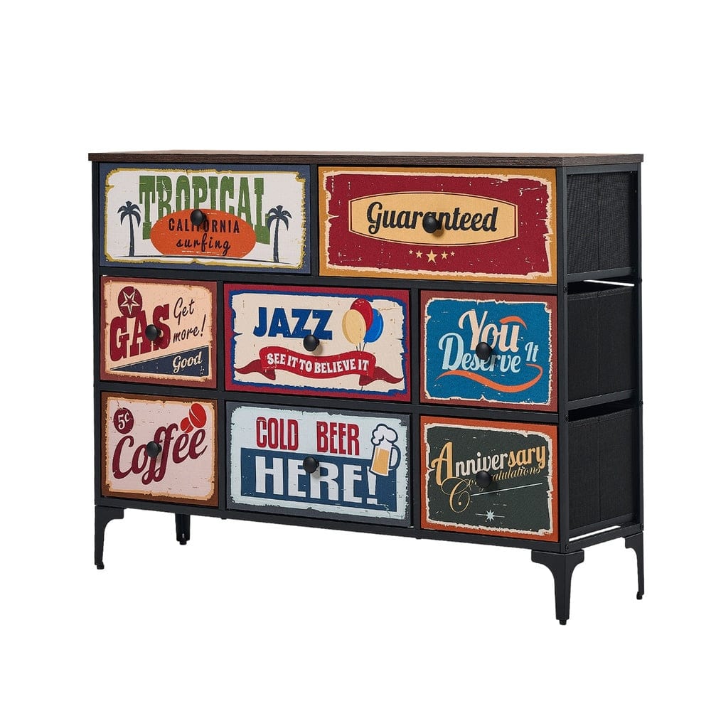 Oikiture Chest of Drawers LIM 8 Chest of Drawers Fabric Retro Vintage Multi-colour