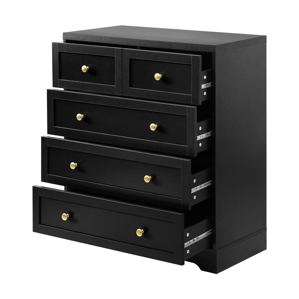 Oikiture Chest of Drawers LISA Chest of Drawers with 5 Drawers Dresser Tallboy Storage Cabinet Black