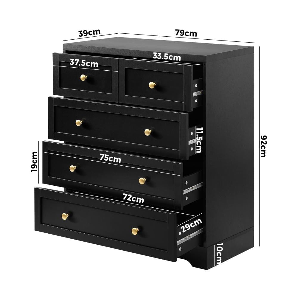 Oikiture Chest of Drawers LISA Chest of Drawers with 5 Drawers Dresser Tallboy Storage Cabinet Black