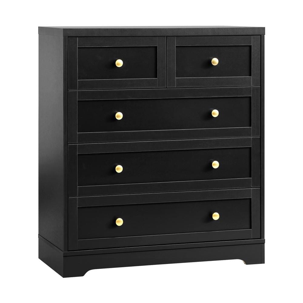 Oikiture Chest of Drawers LISA Chest of Drawers with 5 Drawers Dresser Tallboy Storage Cabinet Black
