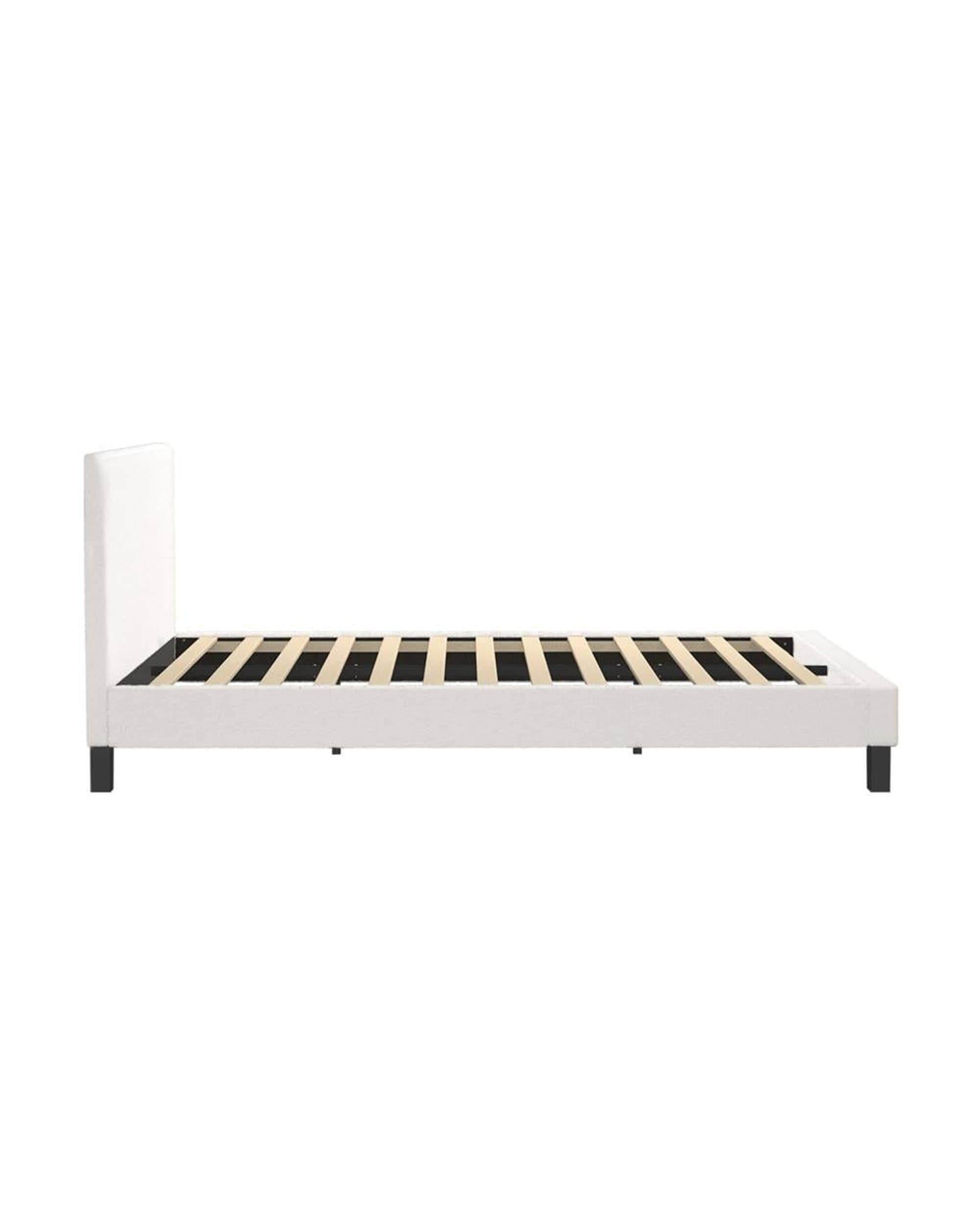 Oikiture Bedframe LORI Bed Frame with Wooden Slats and Boucle Fabric Bed Base Mattress Platfrom White