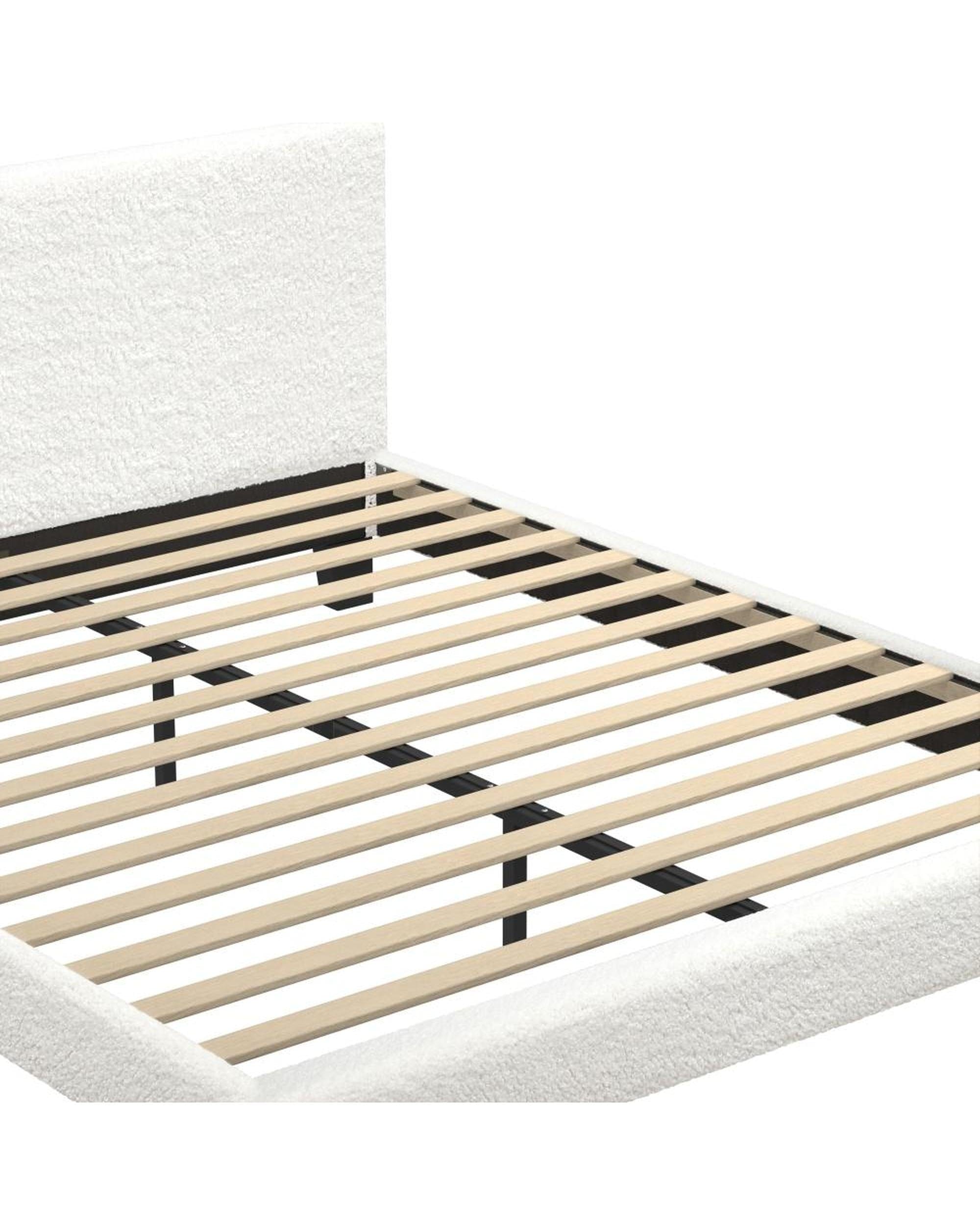 Oikiture Bedframe LORI Bed Frame with Wooden Slats and Boucle Fabric Bed Base Mattress Platfrom White