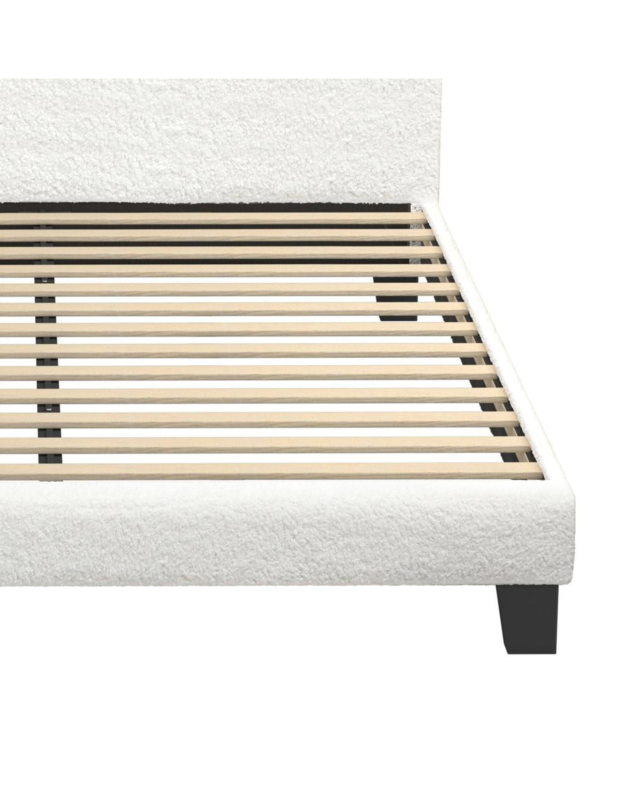 Oikiture Bedframe LORI Bed Frame with Wooden Slats and Boucle Fabric Bed Base Mattress Platfrom White