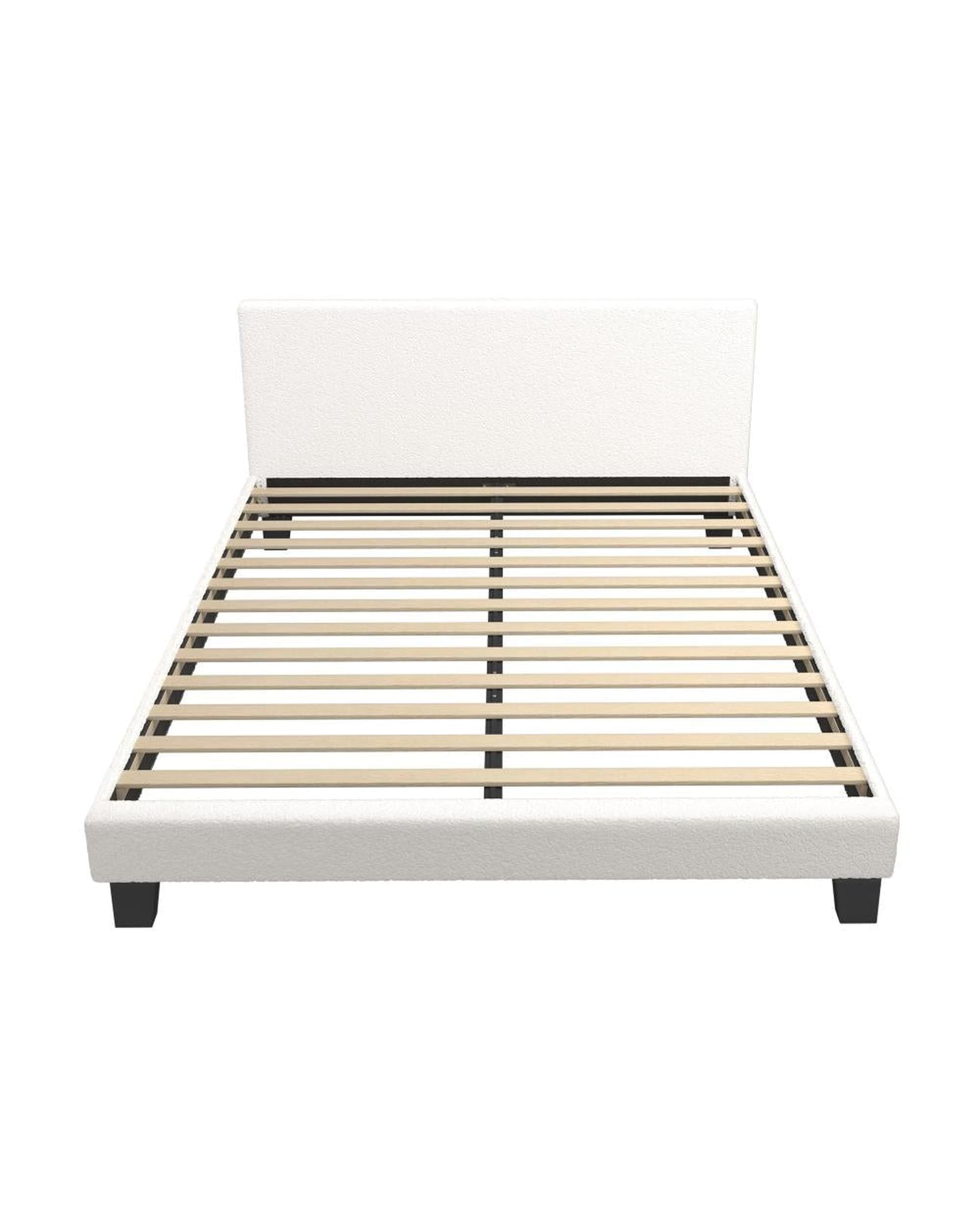 Oikiture Bedframe LORI Bed Frame with Wooden Slats and Boucle Fabric Bed Base Mattress Platfrom White