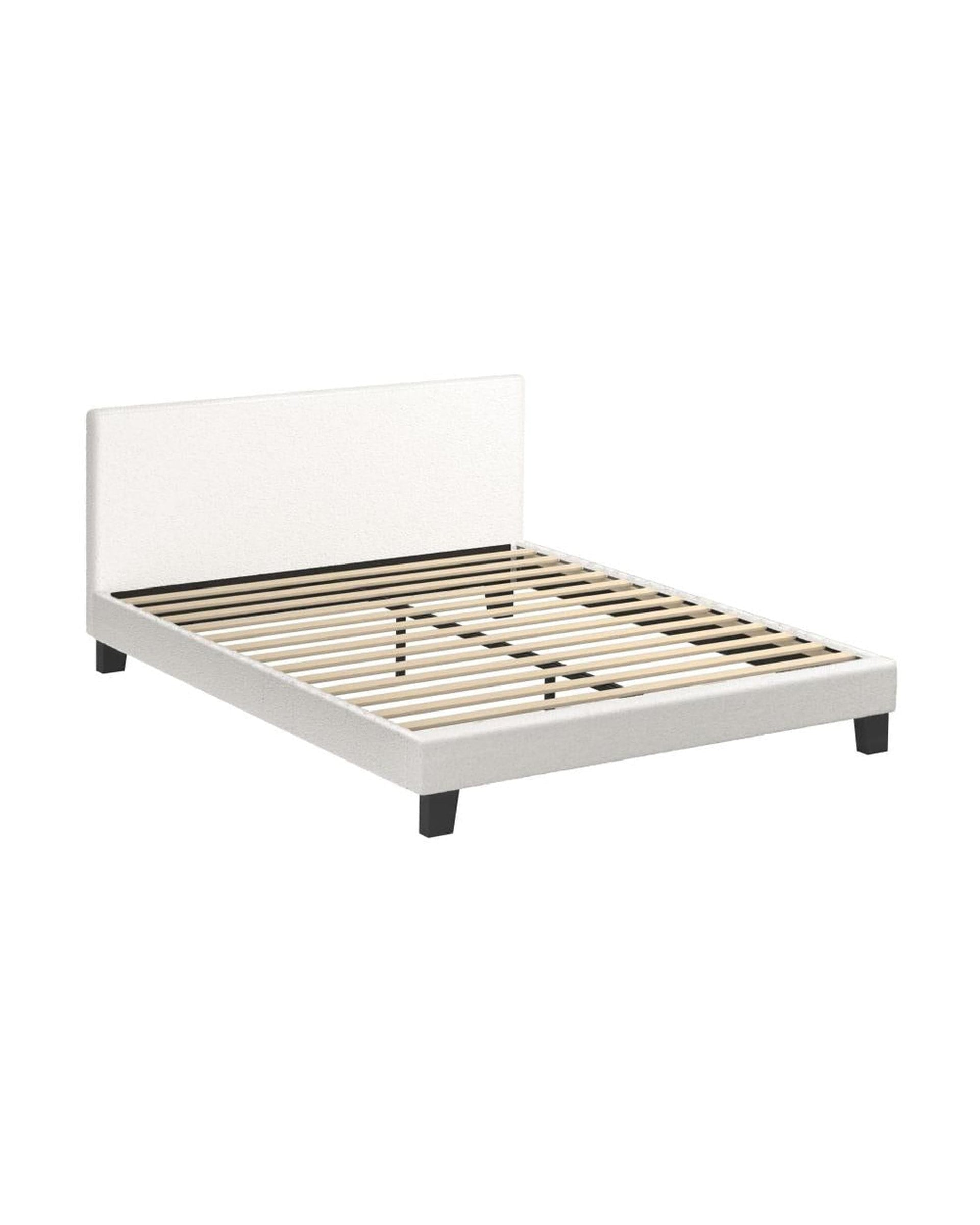 Oikiture Bedframe LORI Bed Frame with Wooden Slats and Boucle Fabric Bed Base Mattress Platfrom White
