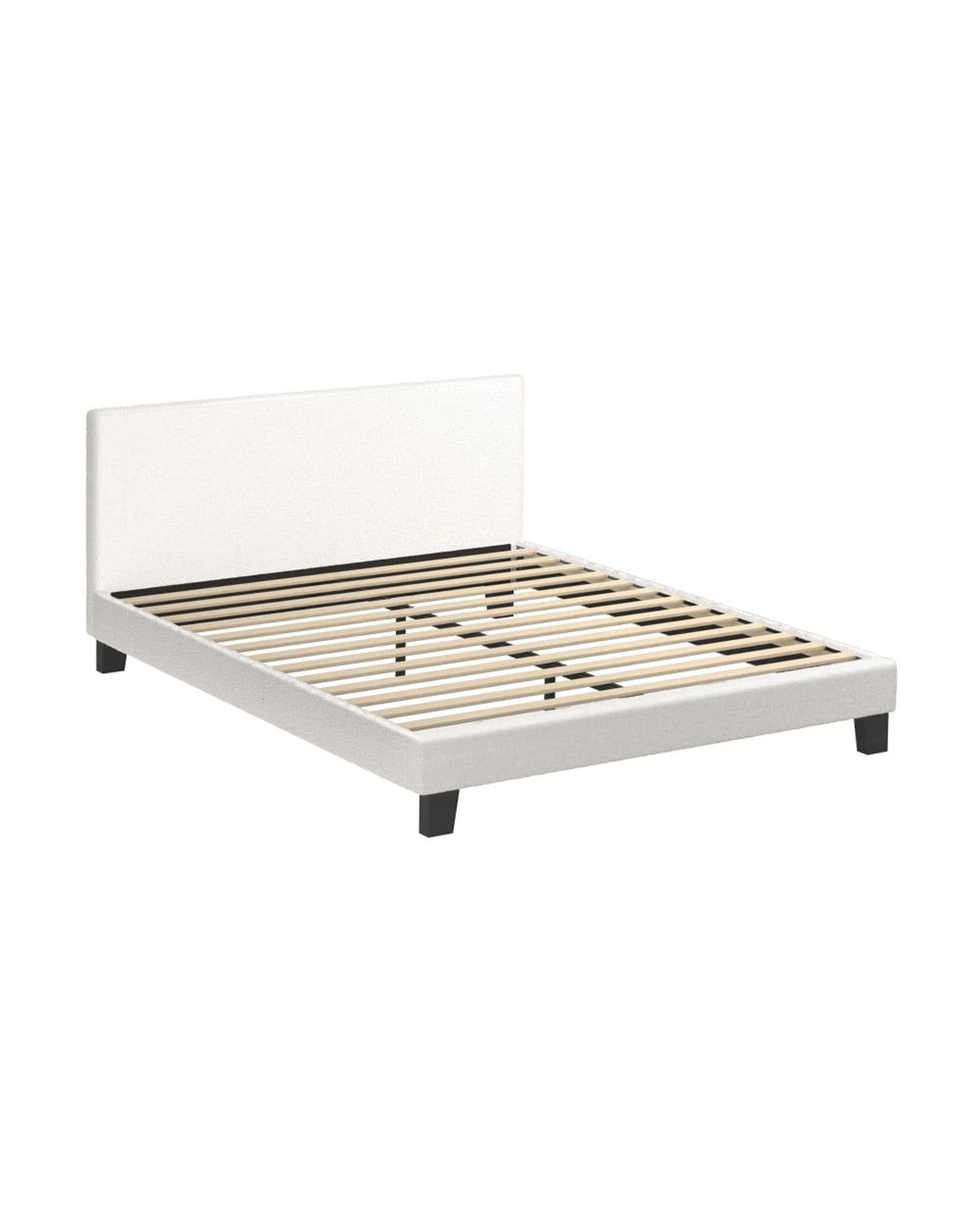 Oikiture Bedframe LORI Bed Frame with Wooden Slats and Boucle Fabric Bed Base Mattress Platfrom White