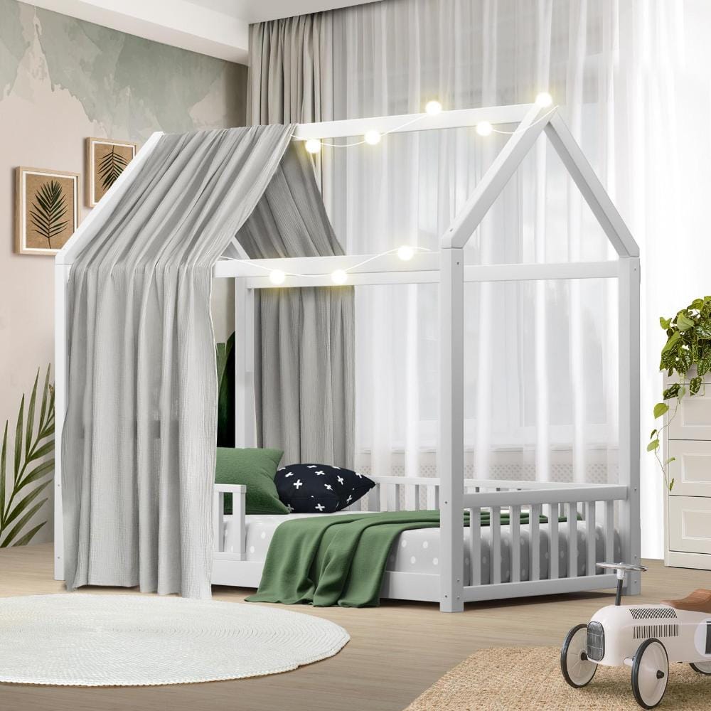 Oikiture Bedframe Luna Bed Frame Kids Wooden Single Timber House Frame Mattress Base Platform