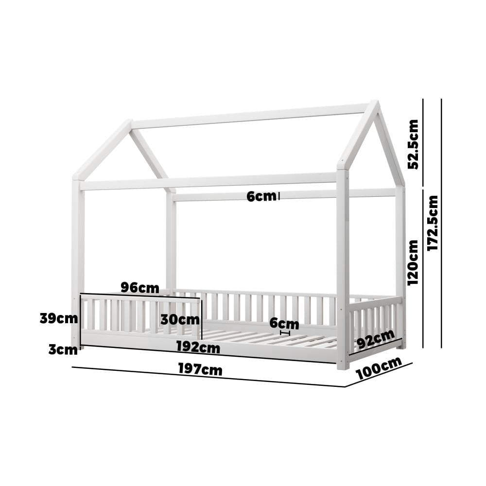 Oikiture Bedframe Luna Bed Frame Kids Wooden Single Timber House Frame Mattress Base Platform