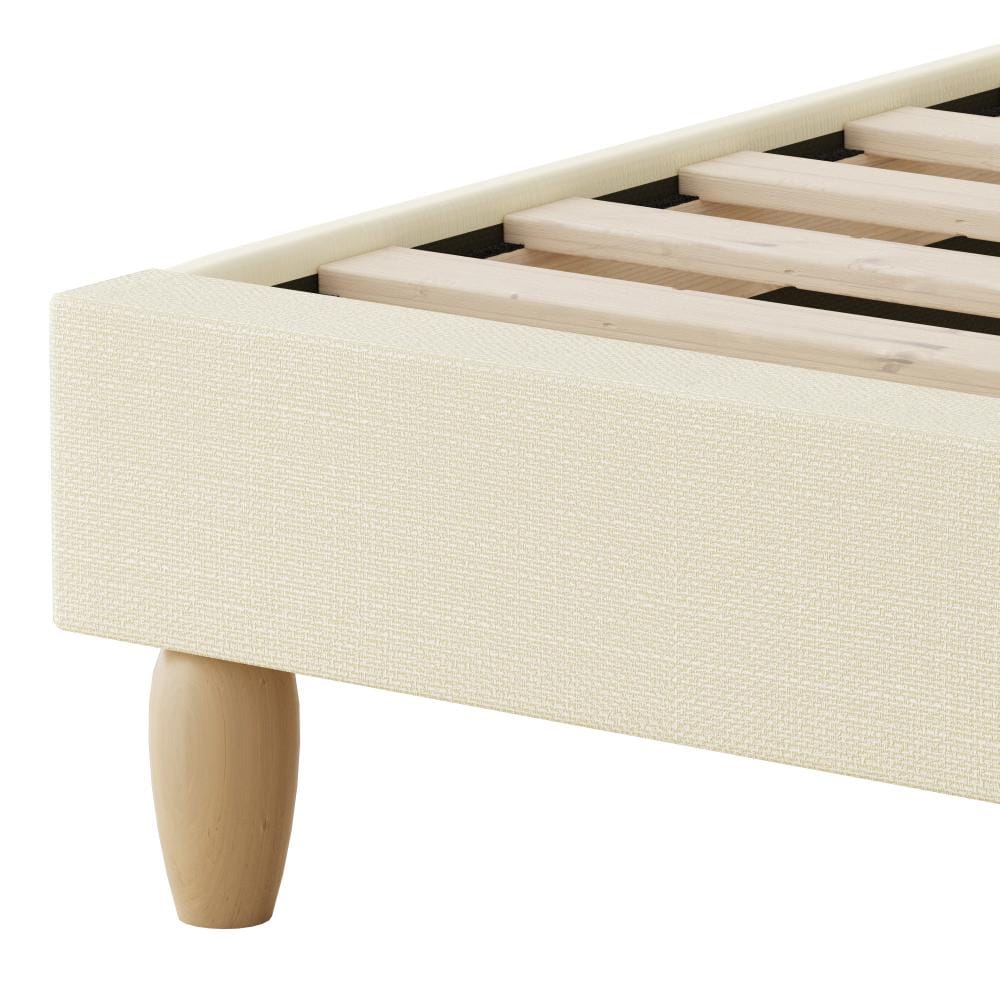 Oikiture Bedframe MAZ Bed Frame King Size Arched Beds Platform Beige Fabric