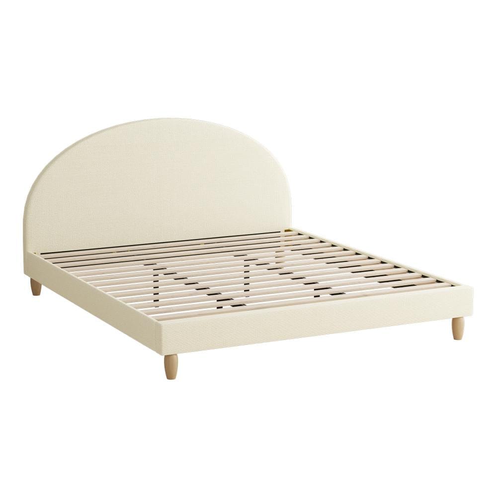 Oikiture Bedframe MAZ Bed Frame King Size Arched Beds Platform Beige Fabric