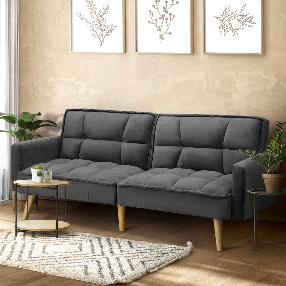 Oikiture Sofa MEDI Sofa Bed Convertible Velvet 3-Seater Grey