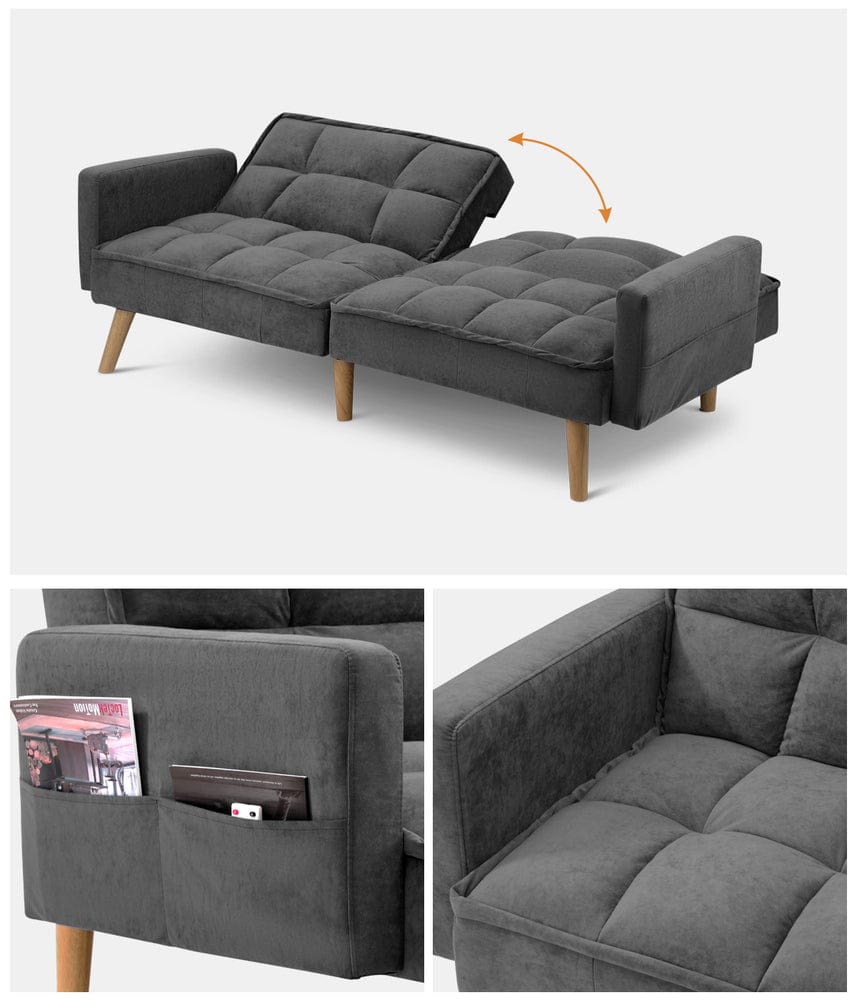 Oikiture Sofa MEDI Sofa Bed Convertible Velvet 3-Seater Grey