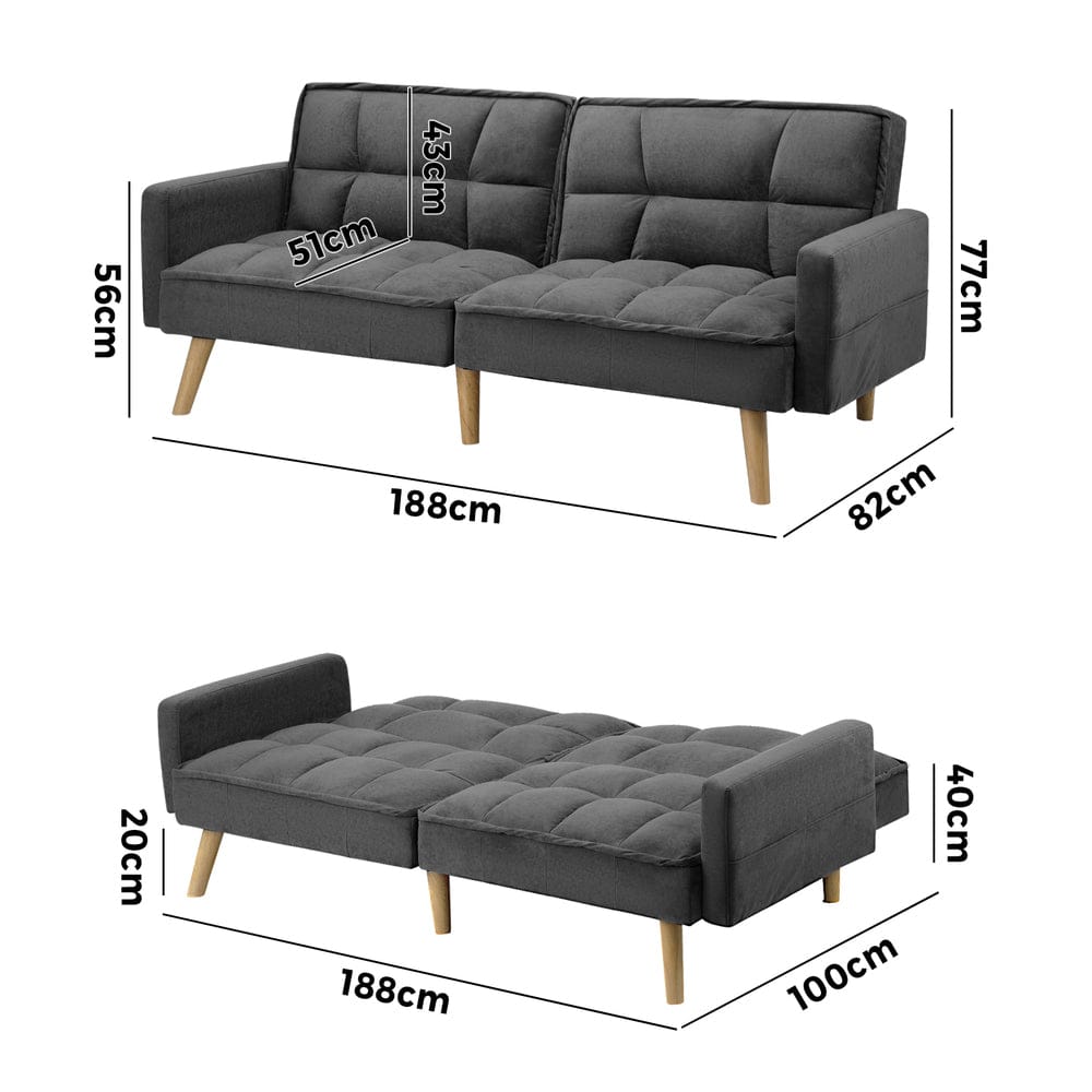 Oikiture Sofa MEDI Sofa Bed Convertible Velvet 3-Seater Grey