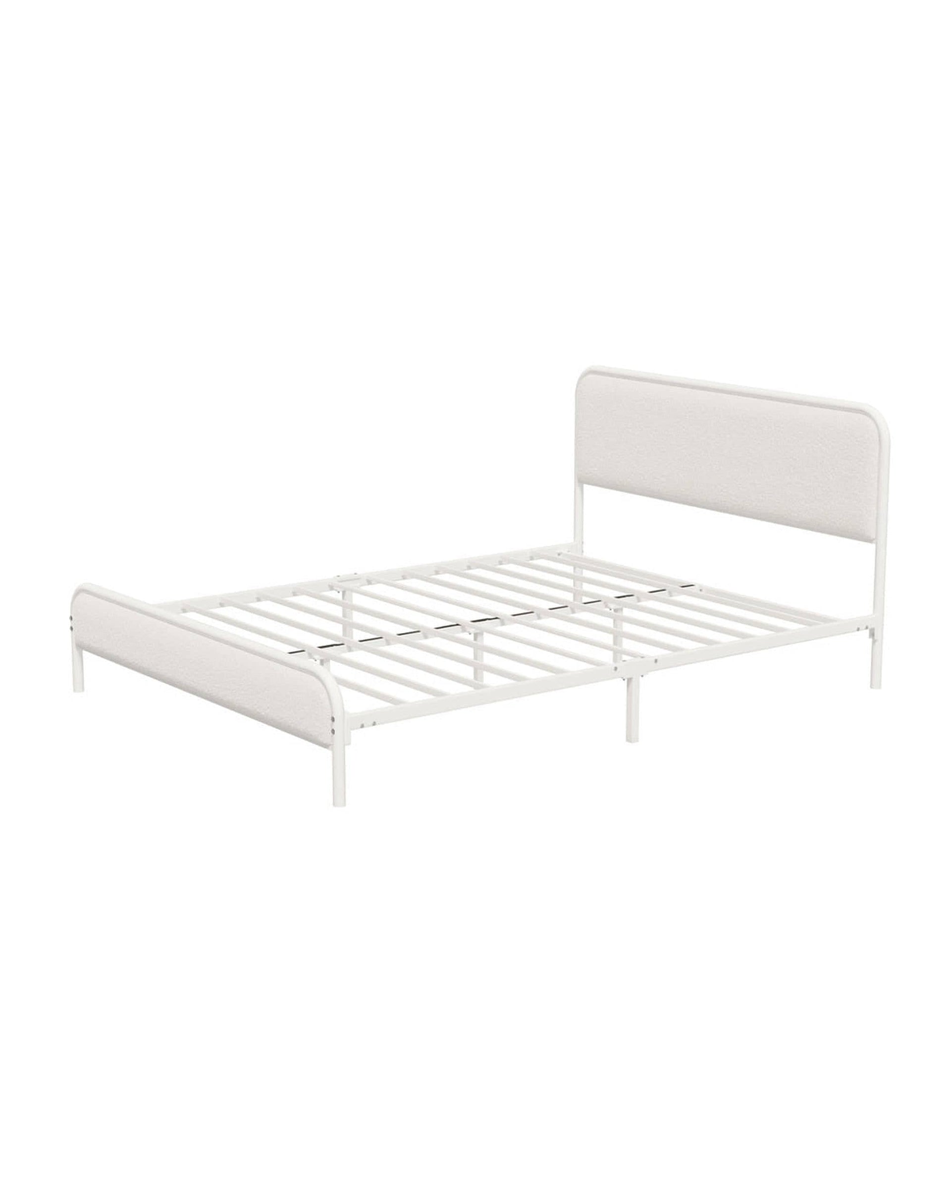 Oikiture Bedframe Metal Bed Frame Bedhead Boucle Fabric Beige