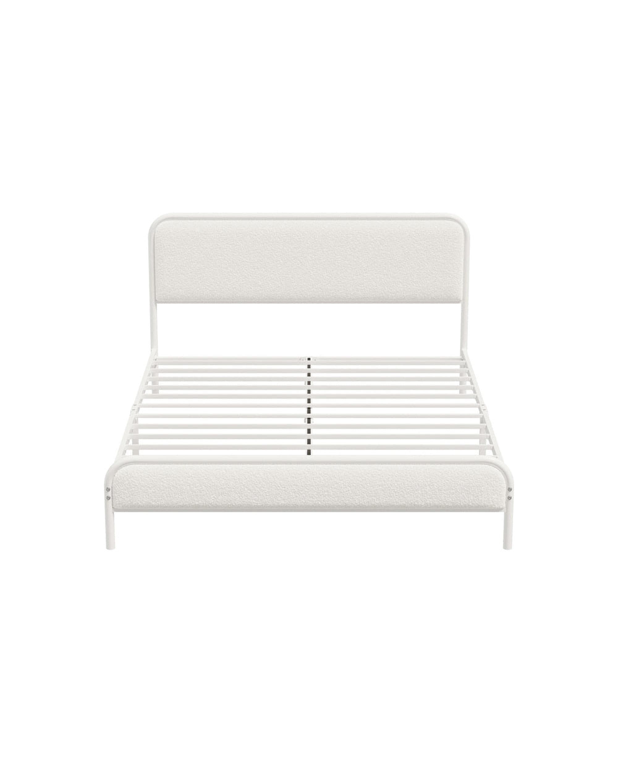 Oikiture Bedframe Metal Bed Frame Bedhead Boucle Fabric Beige