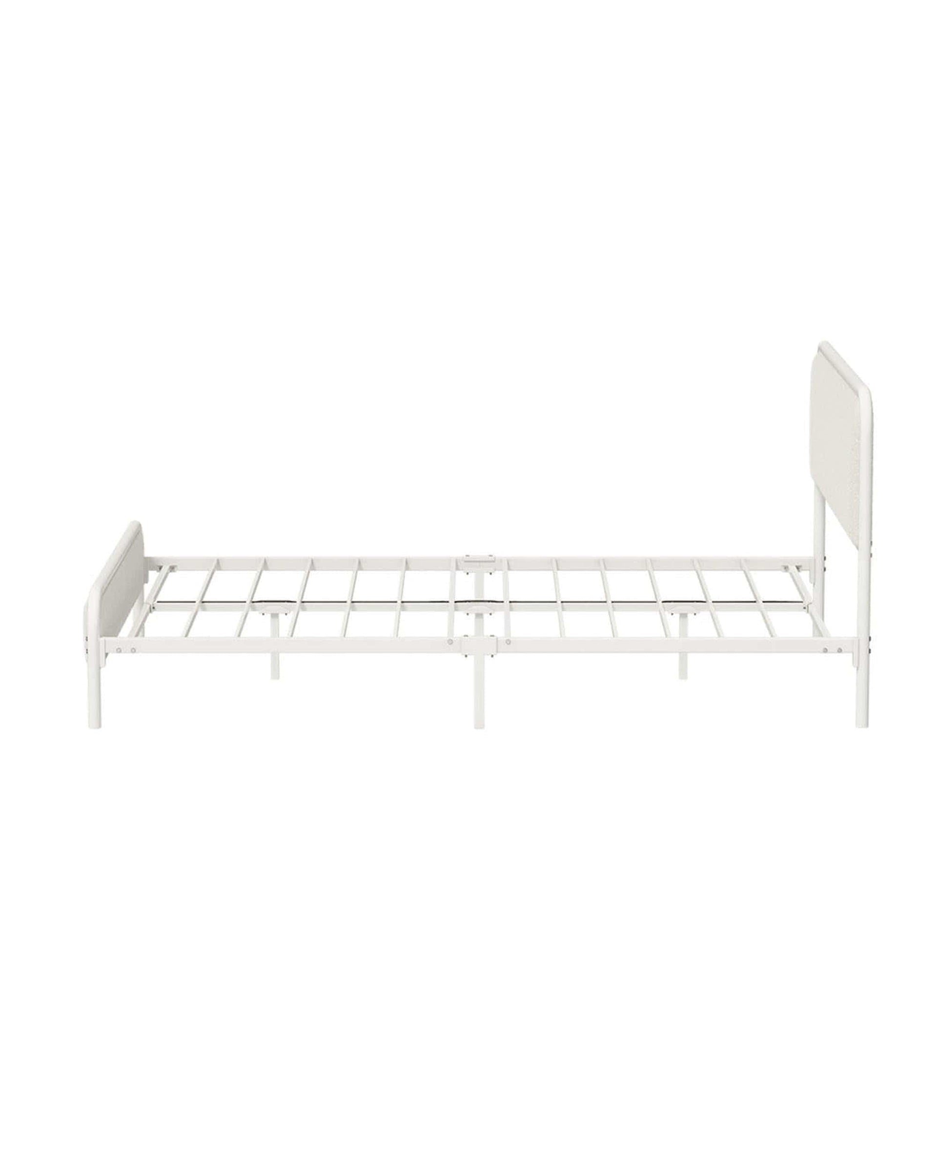 Oikiture Bedframe Metal Bed Frame Bedhead Boucle Fabric Beige