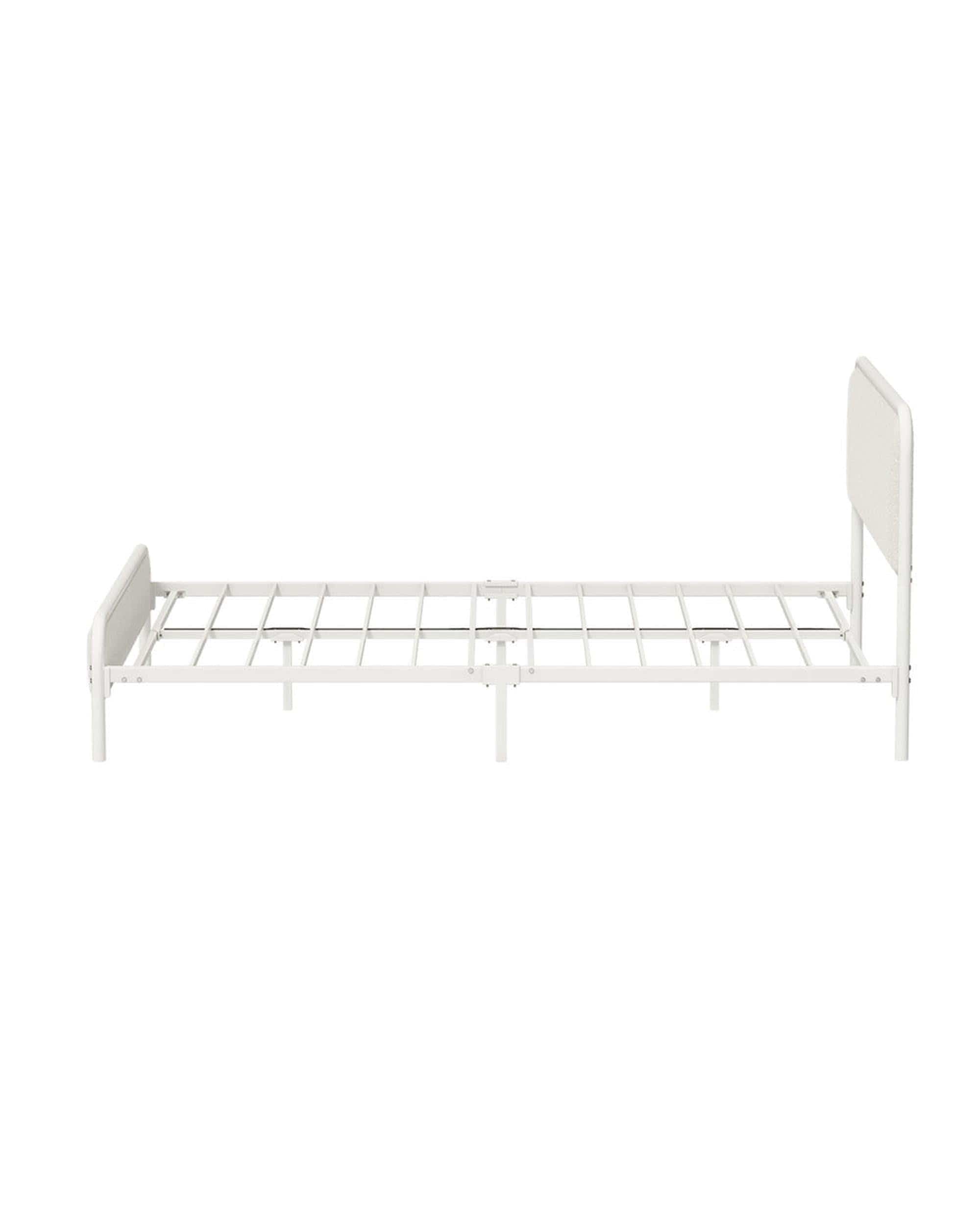 Oikiture Bedframe Metal Bed Frame Bedhead Boucle Fabric Beige