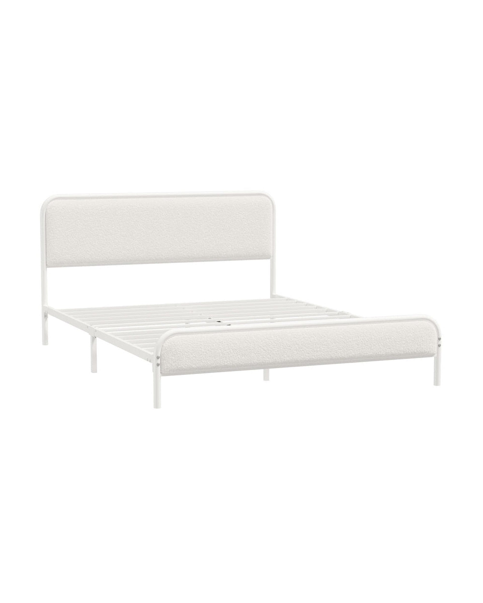 Oikiture Bedframe Metal Bed Frame Bedhead Boucle Fabric Beige