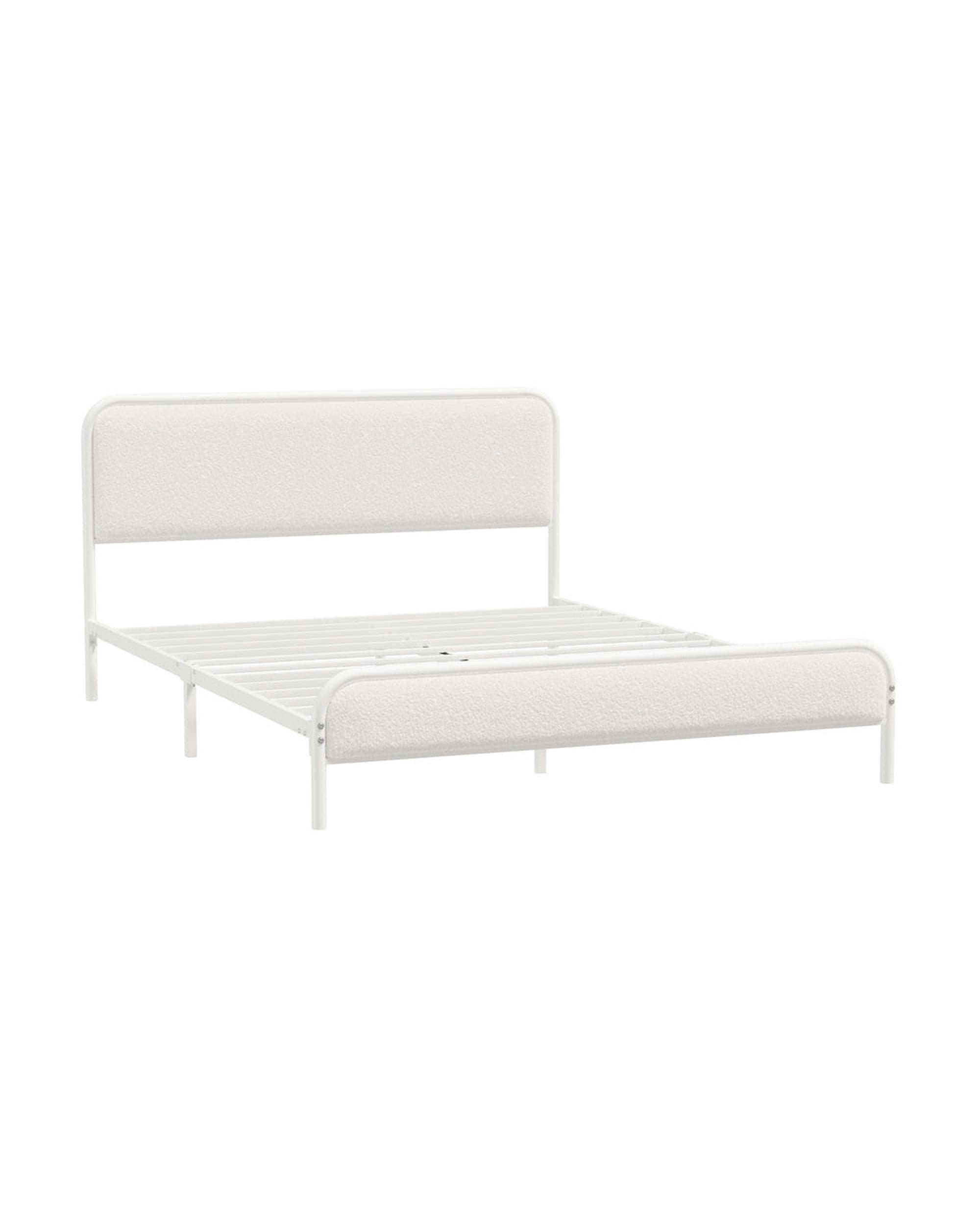 Oikiture Bedframe Metal Bed Frame Bedhead Boucle Fabric Beige