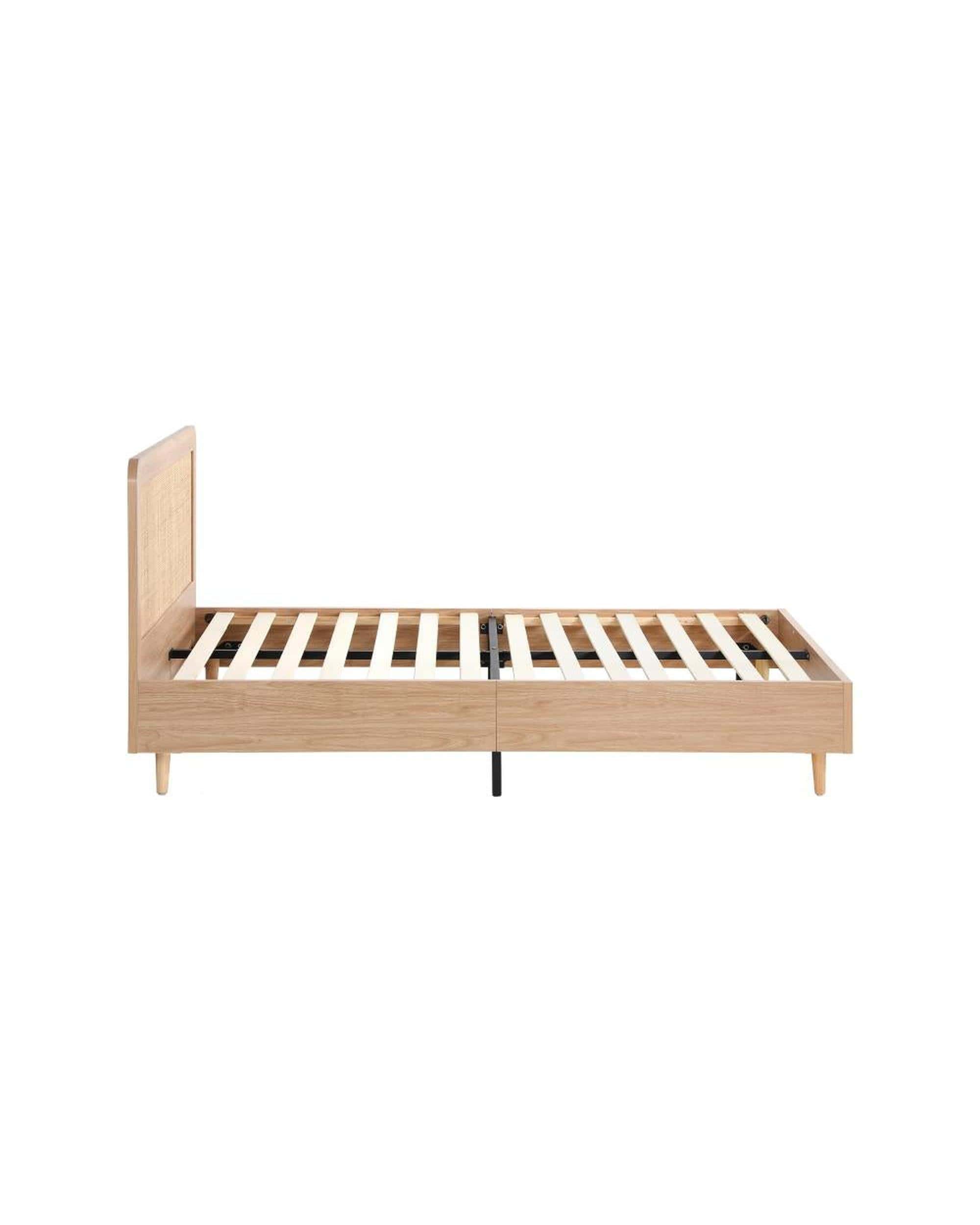 Oikiture Bedframe MIAMI Wooden Bed Frame Rattan Headboard