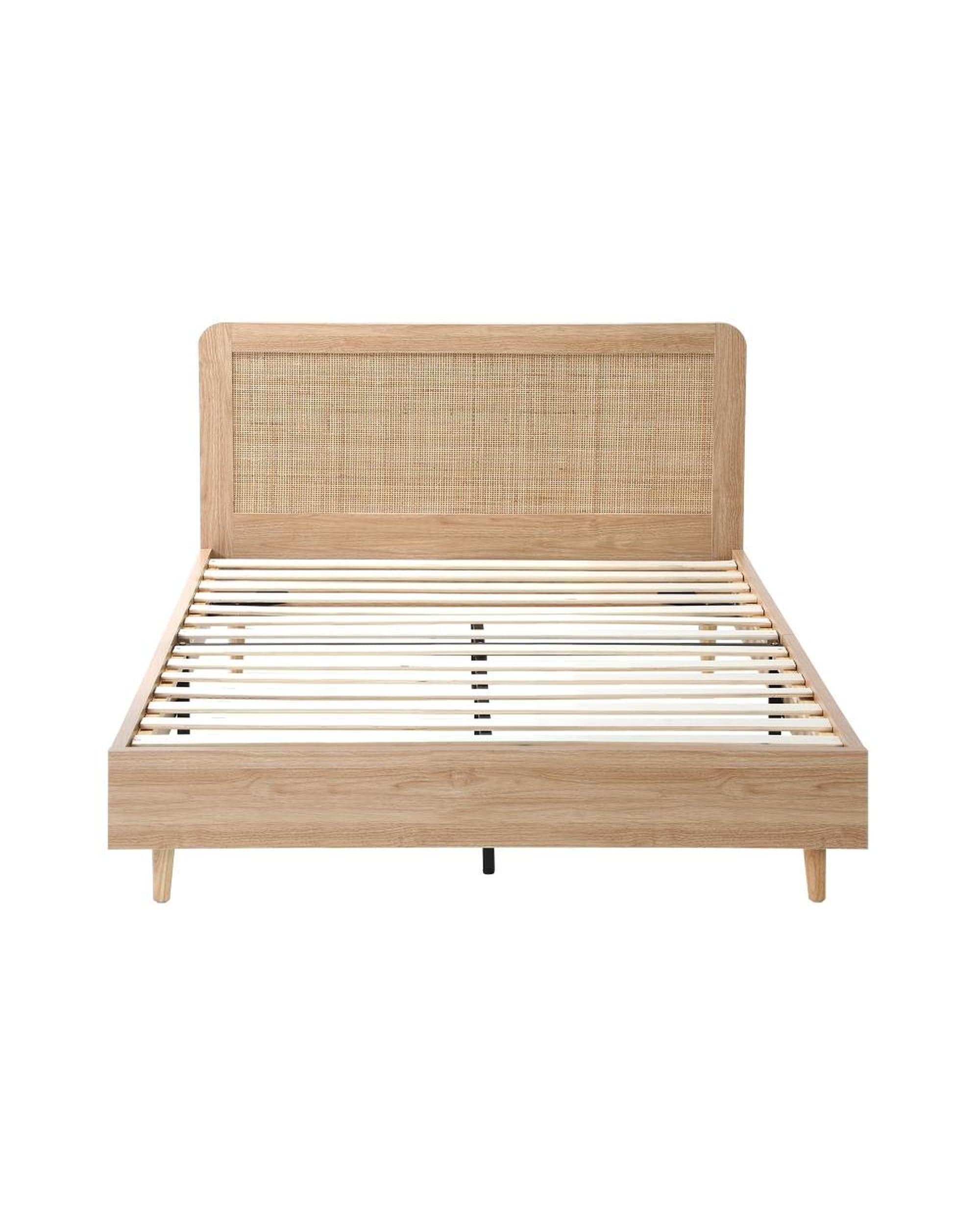 Oikiture Bedframe MIAMI Wooden Bed Frame Rattan Headboard