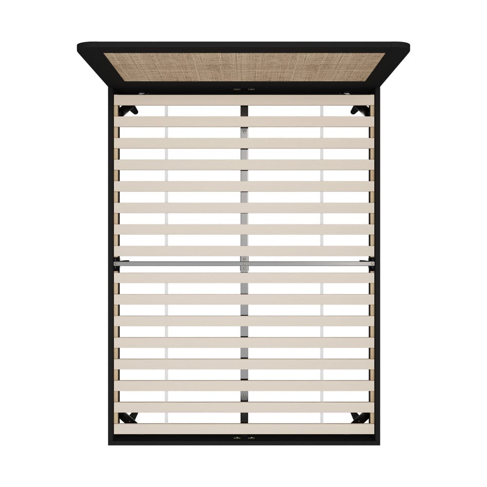 Oikiture Bedframe MIAMI Wooden Bed Frame Rattan Headboard - BLACK