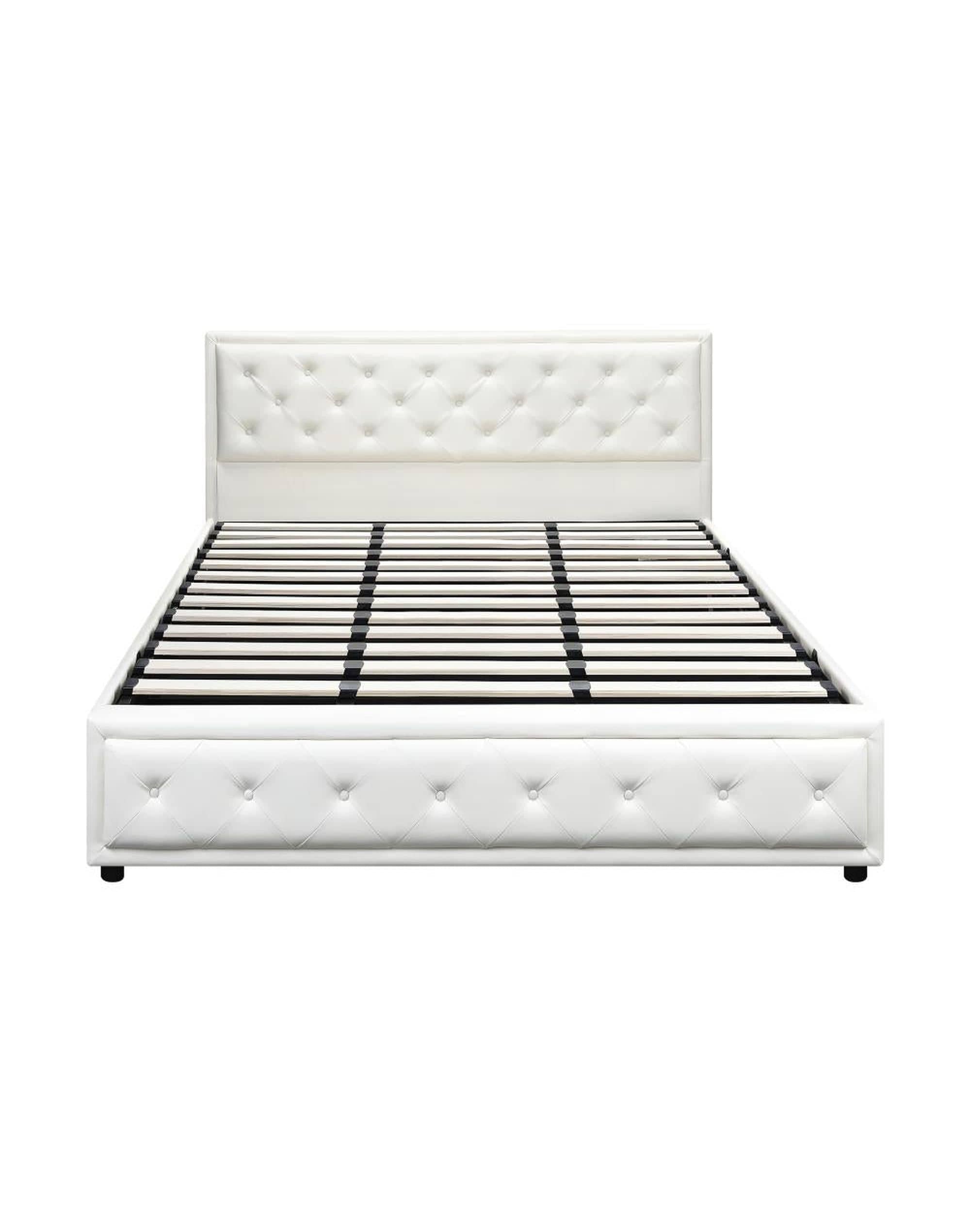 Oikiture Bedframe Midea Bed Frame with Storage Space Gas Lift Bed Mattress Base White