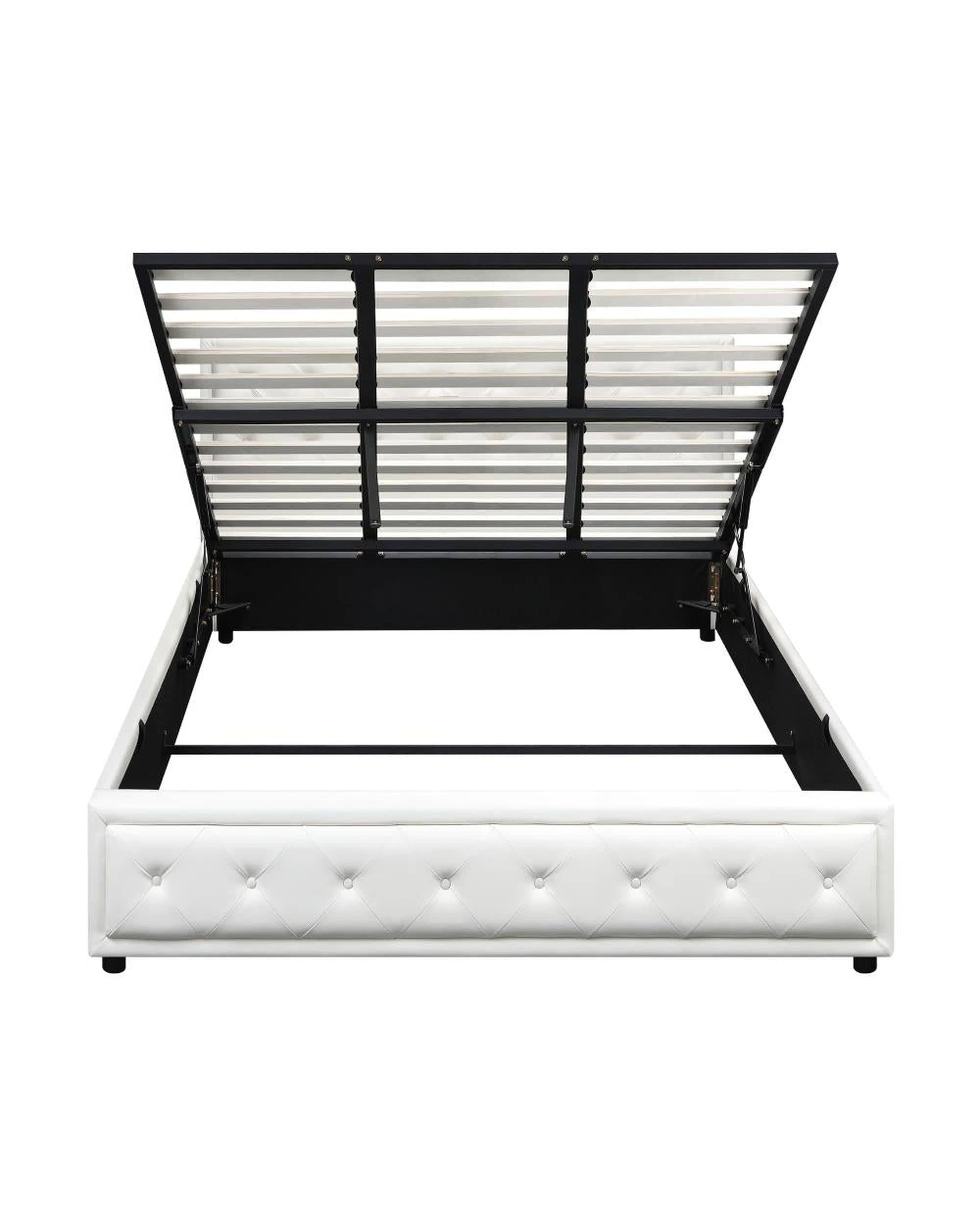Oikiture Bedframe Midea Bed Frame with Storage Space Gas Lift Bed Mattress Base White