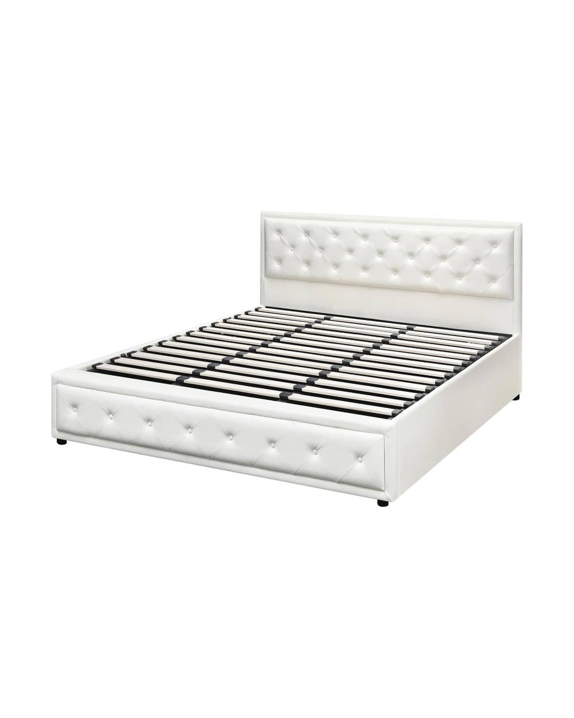 Oikiture Bedframe Midea Bed Frame with Storage Space Gas Lift Bed Mattress Base White