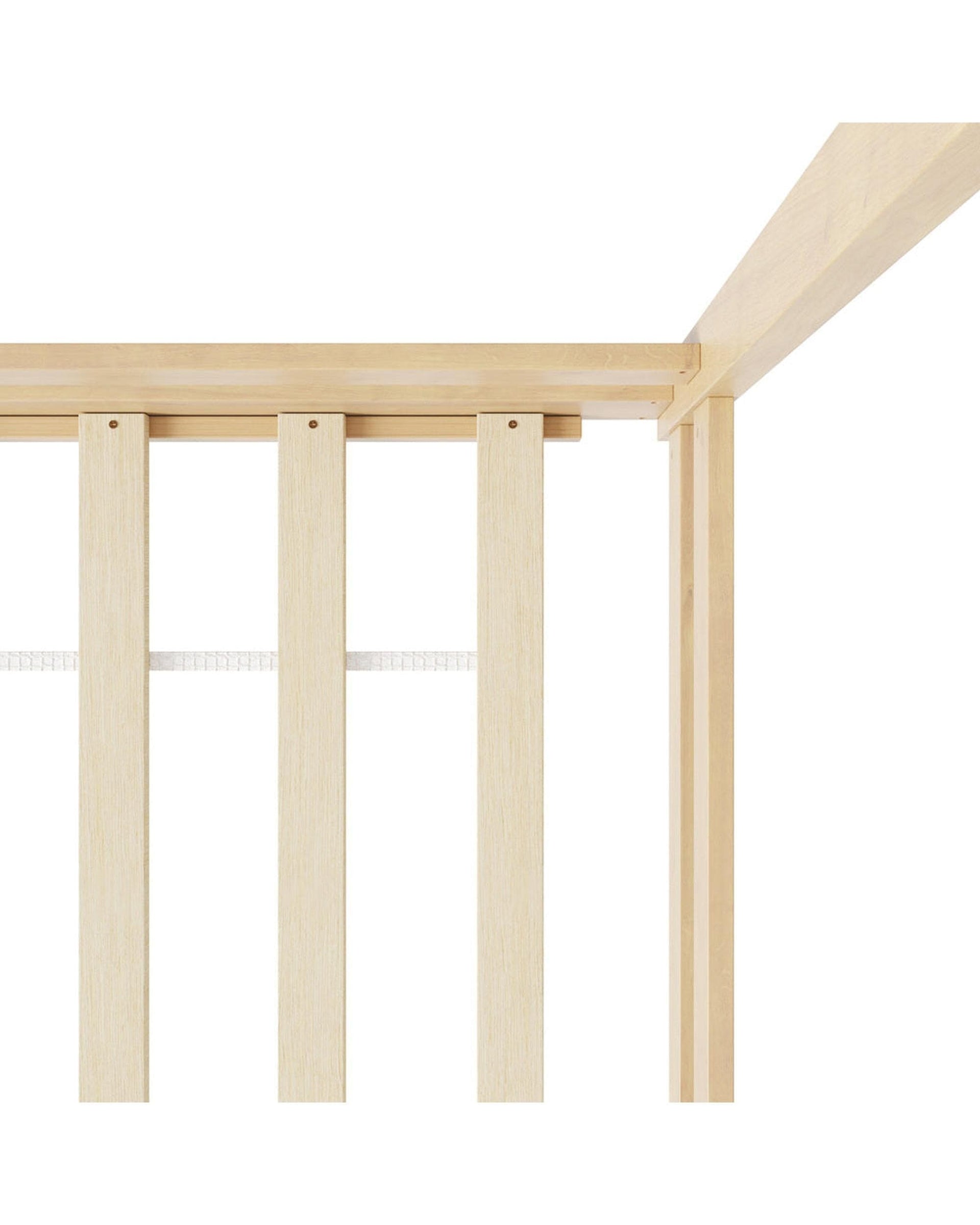 Oikiture Bedframe MINA Double Kids Wooden Bed Frame House Beds with Fence Natural