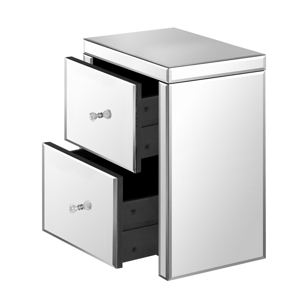 Oikiture Bedside Table Mirrored Bedside Table with 2 Drawers Home Storage Cabiner Nightstand End Table