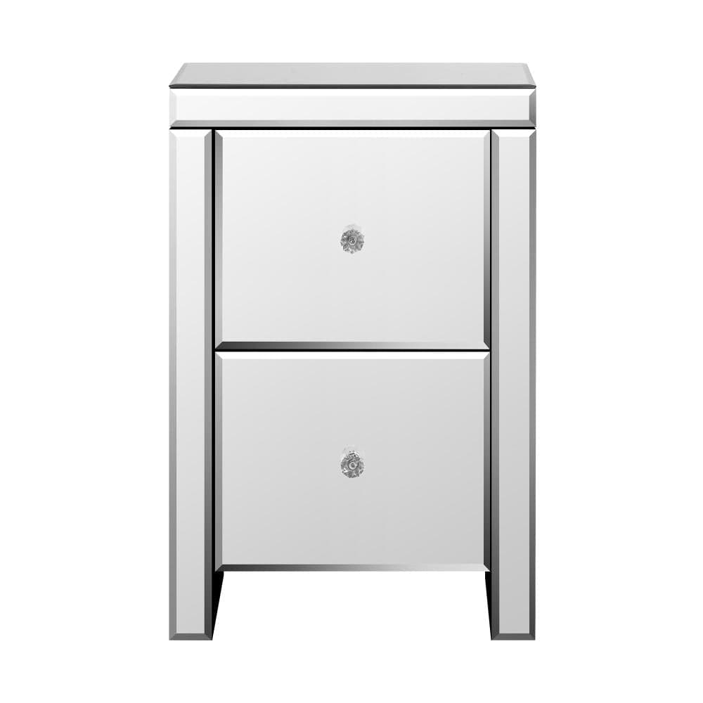 Oikiture Bedside Table Mirrored Bedside Table with 2 Drawers Home Storage Cabiner Nightstand End Table