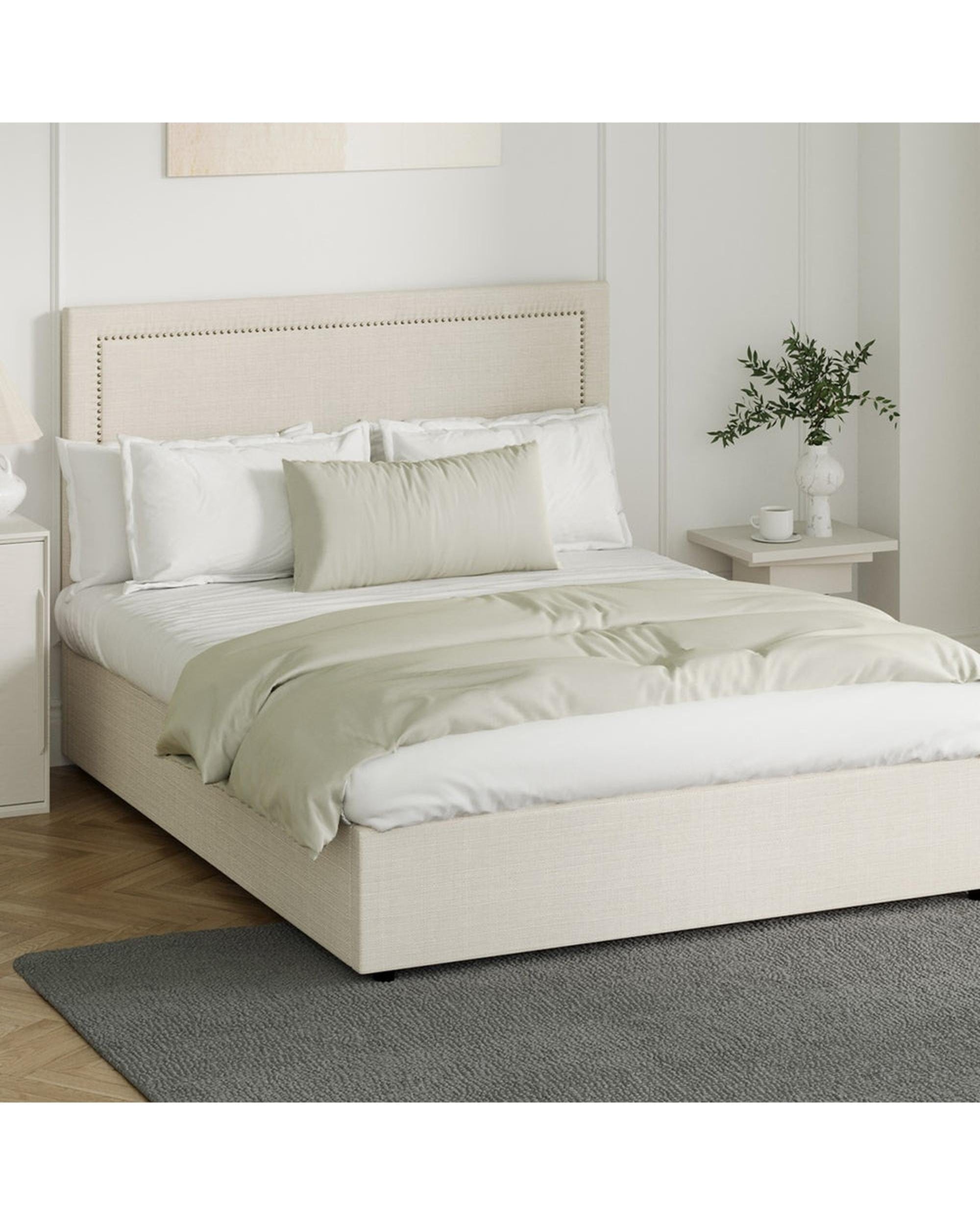 Oikiture Bedframe MON Bed Frame  Gas Lift Base Storage - CREAM
