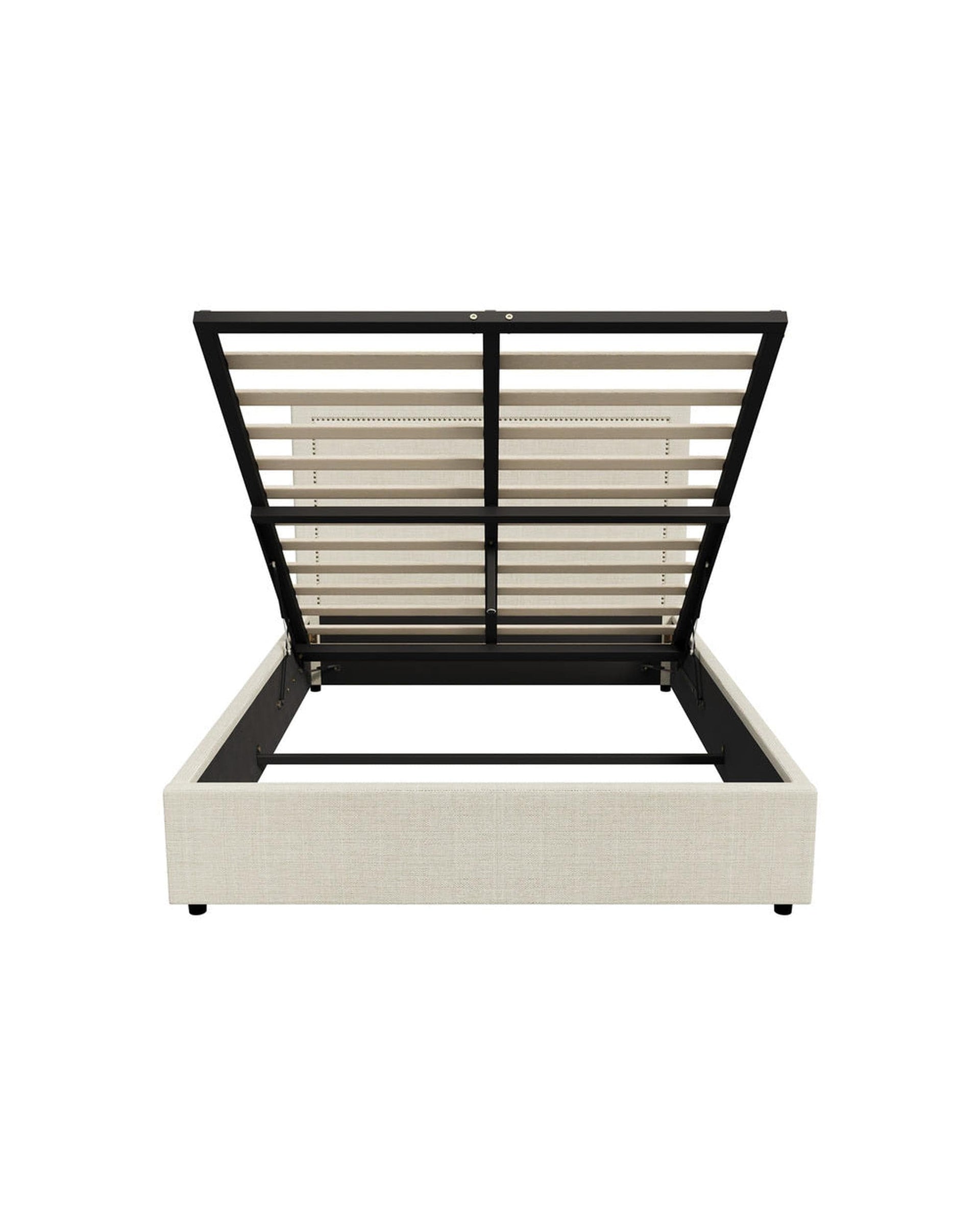 Oikiture Bedframe MON Bed Frame  Gas Lift Base Storage - CREAM