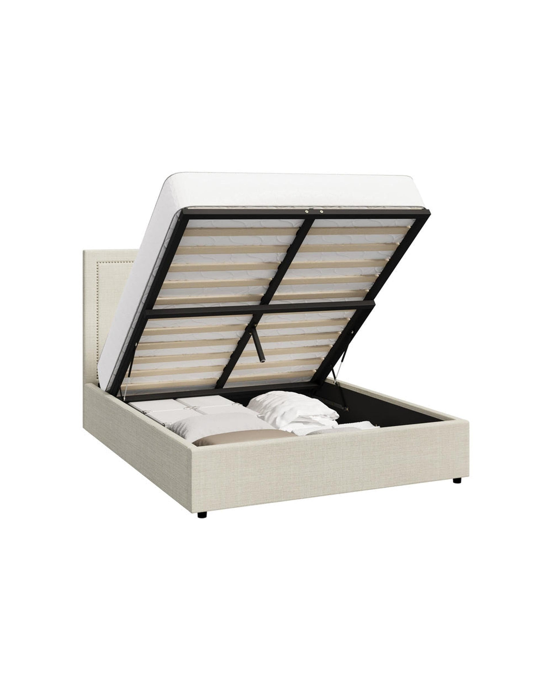 Oikiture Bedframe MON Bed Frame  Gas Lift Base Storage - CREAM