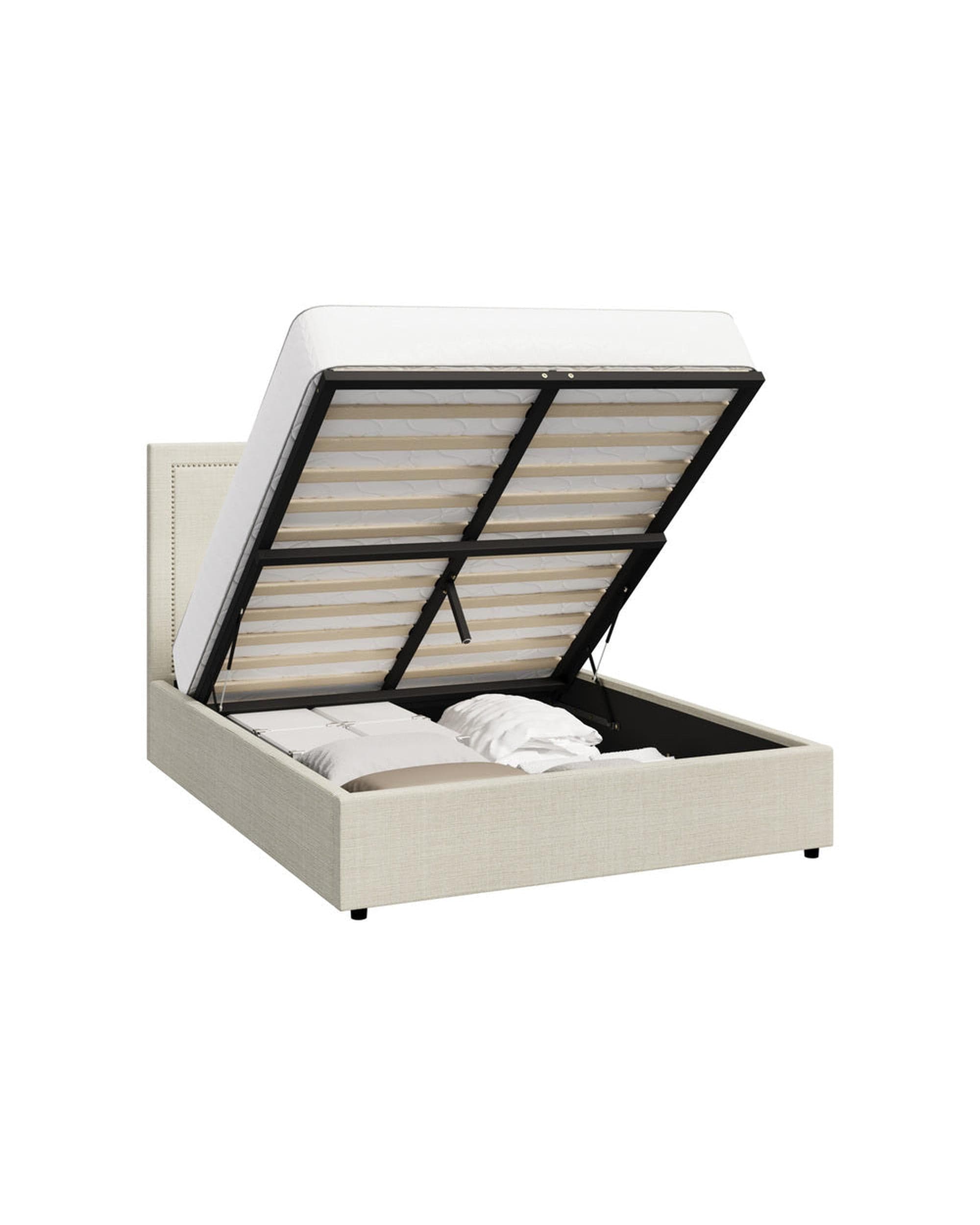 Oikiture Bedframe MON Bed Frame  Gas Lift Base Storage - CREAM