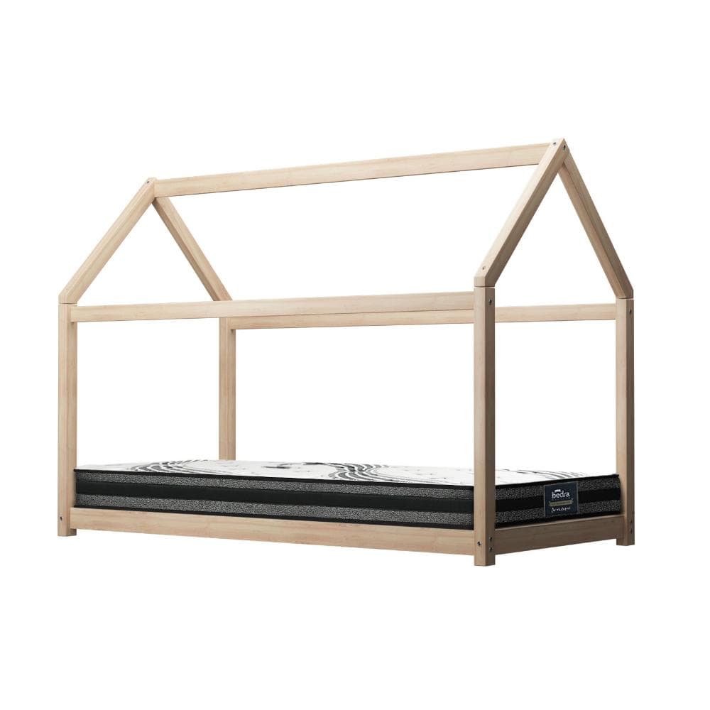 Oikiture Bedframe Monte Kids Bed Frame With Single Mattress Set House Style Wooden