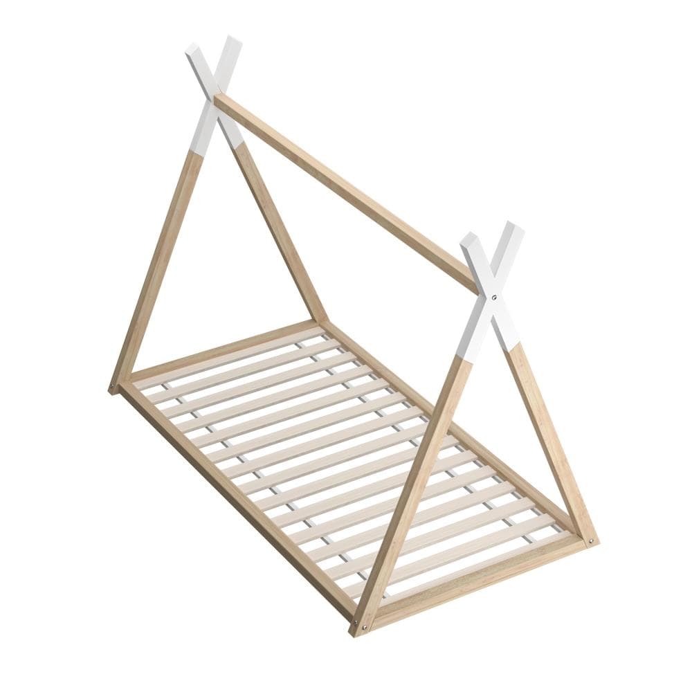 Oikiture Bedframe Monte Kids Bed Frame With Single Mattress Set House Style Wooden