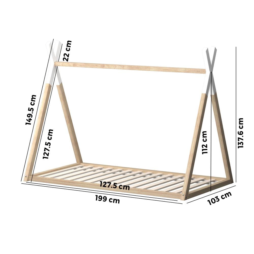 Oikiture Bedframe Monte Kids Bed Frame With Single Mattress Set House Style Wooden