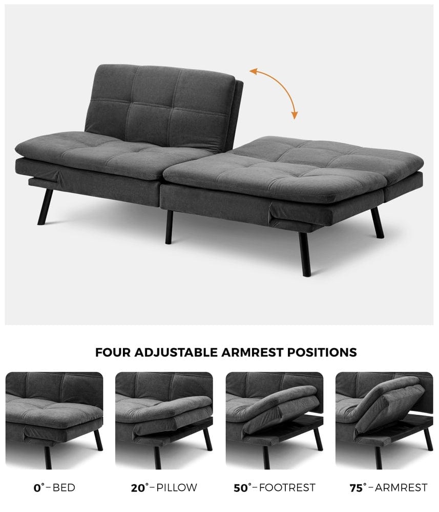 Oikiture Sofa NAD Sofa Bed Convertible Polyester 3-Seater Grey