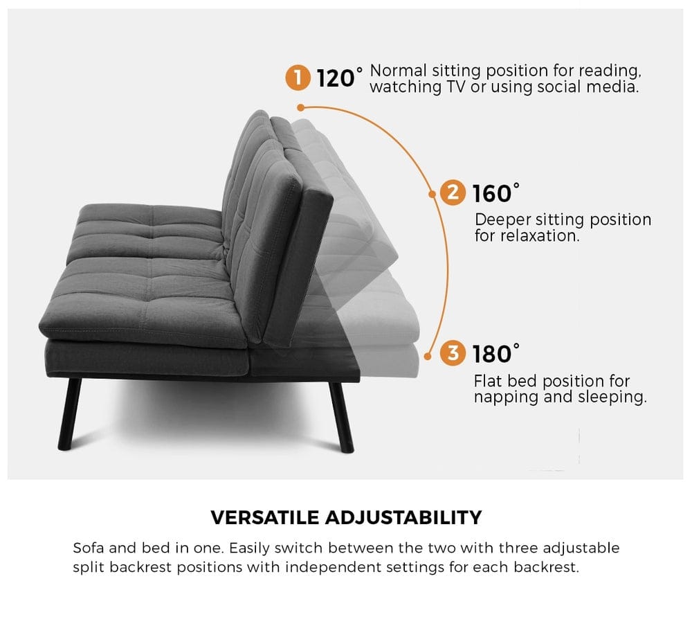 Oikiture Sofa NAD Sofa Bed Convertible Polyester 3-Seater Grey