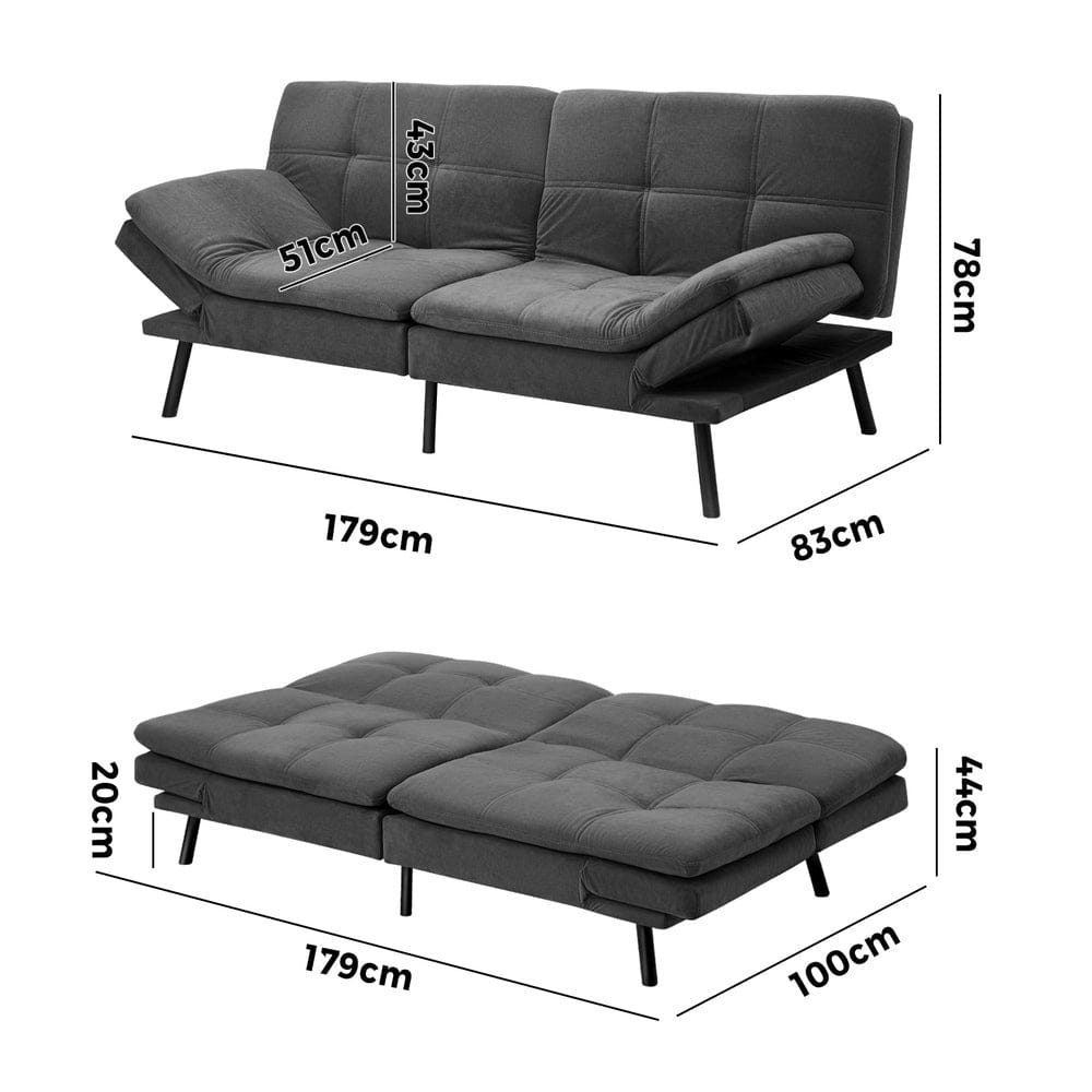 Oikiture Sofa NAD Sofa Bed Convertible Polyester 3-Seater Grey