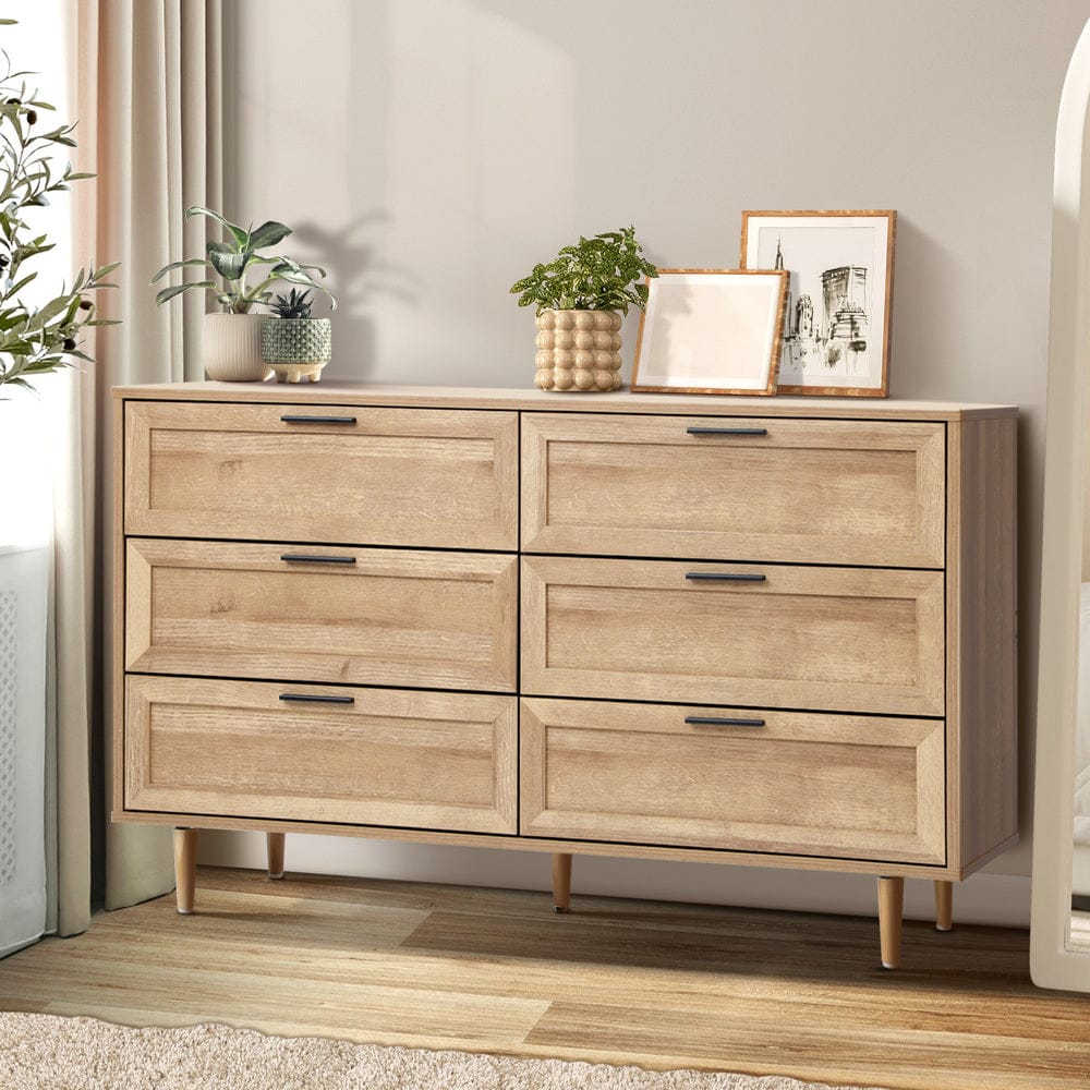 Oikiture Chest of Drawers NÁTTÚRULEGT 6 Chest of Drawers Dresser Tallboy Natural