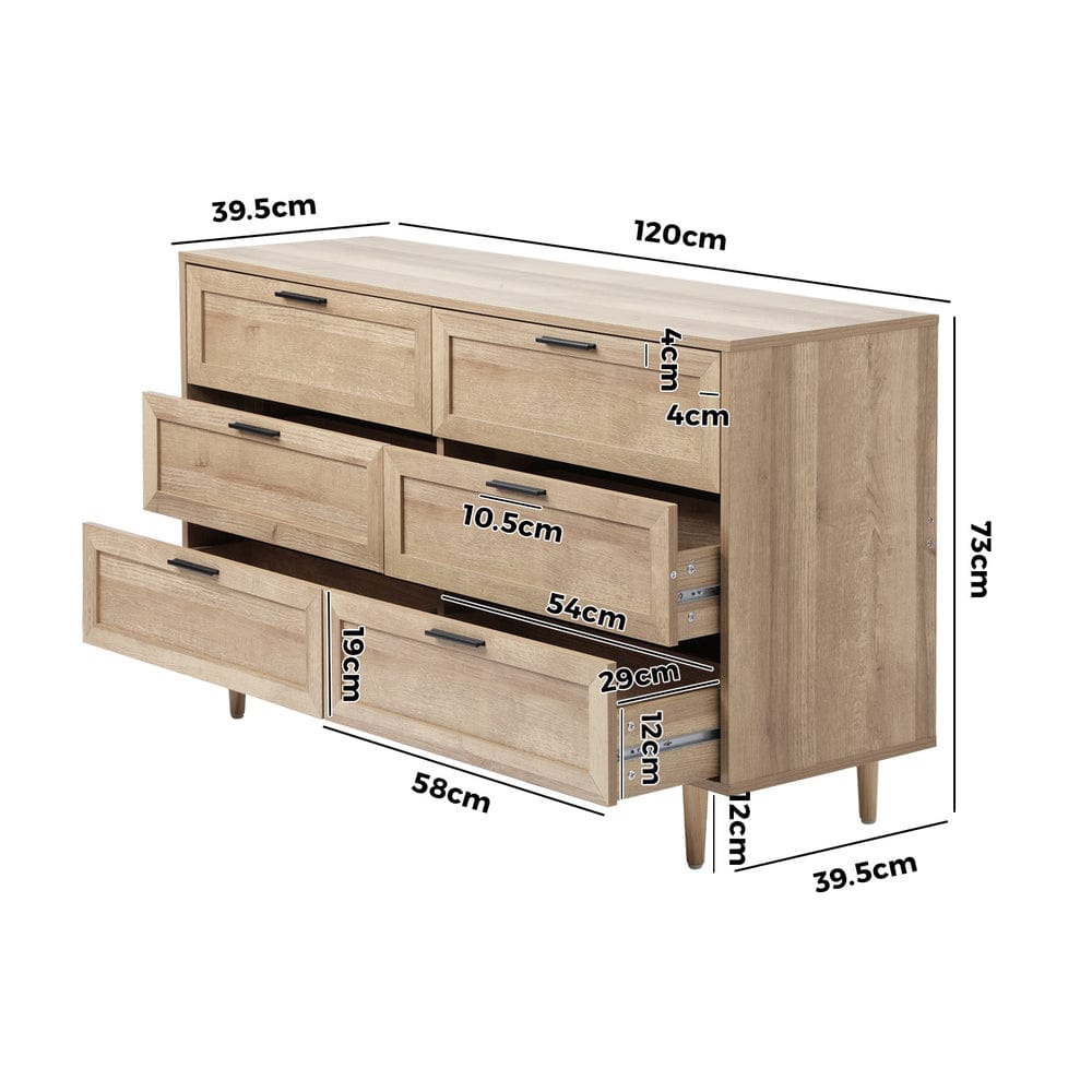 Oikiture Chest of Drawers NÁTTÚRULEGT 6 Chest of Drawers Dresser Tallboy Natural