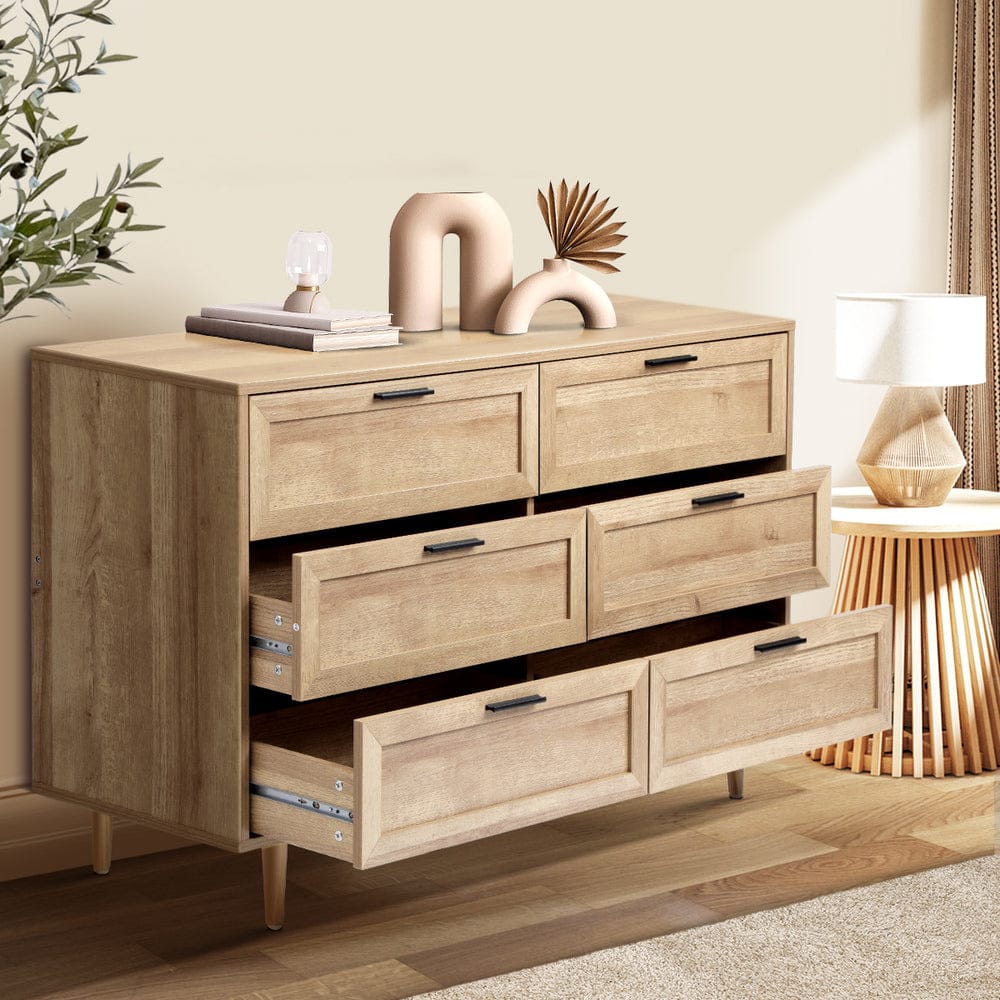 Oikiture Chest of Drawers NÁTTÚRULEGT 6 Chest of Drawers Dresser Tallboy Natural